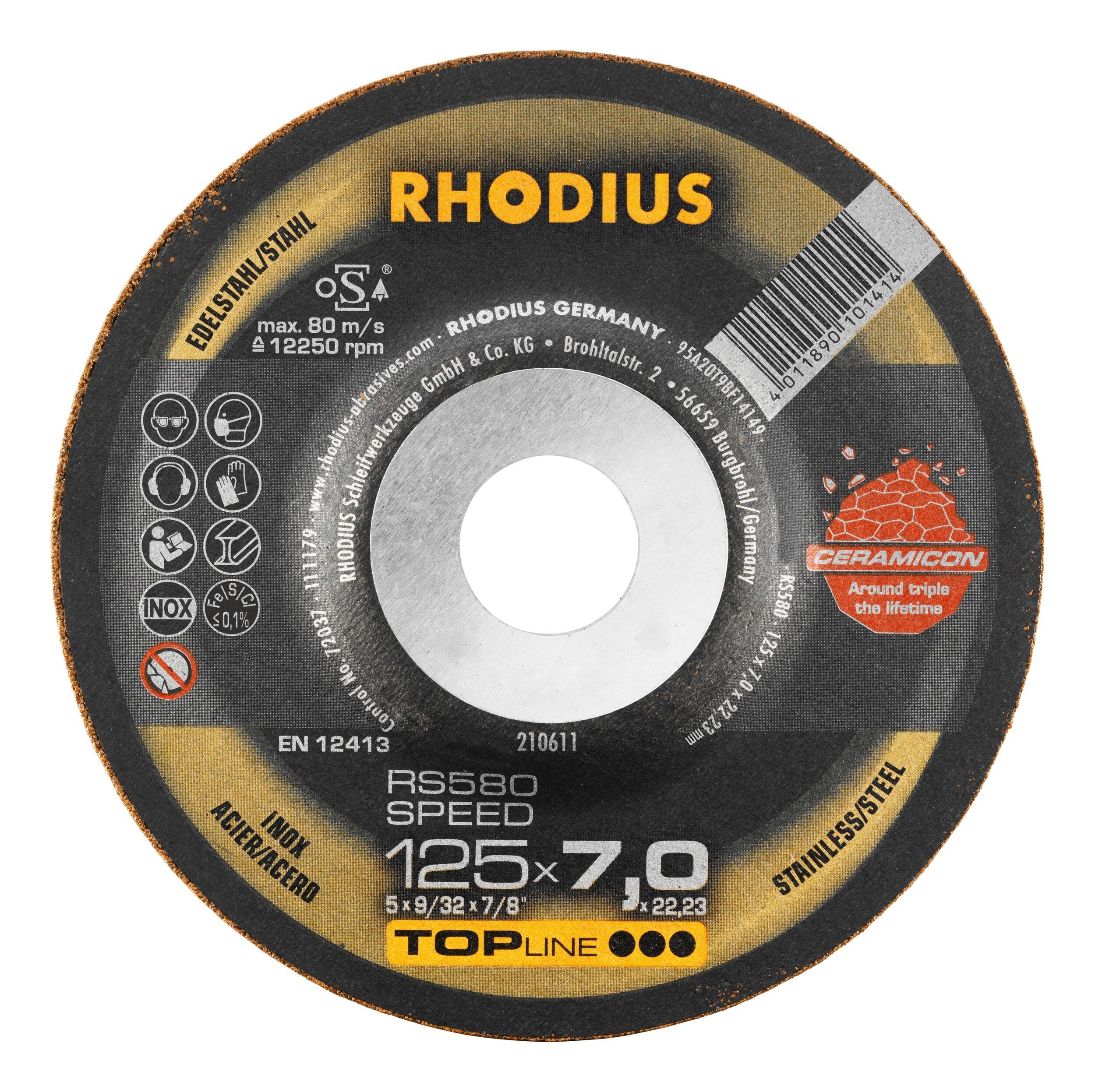 Rhodius Schruppscheibe TOPline RS, Ø 125 mm, TOPline RS580 SPEED - 125 x 7 x 22,23 mm