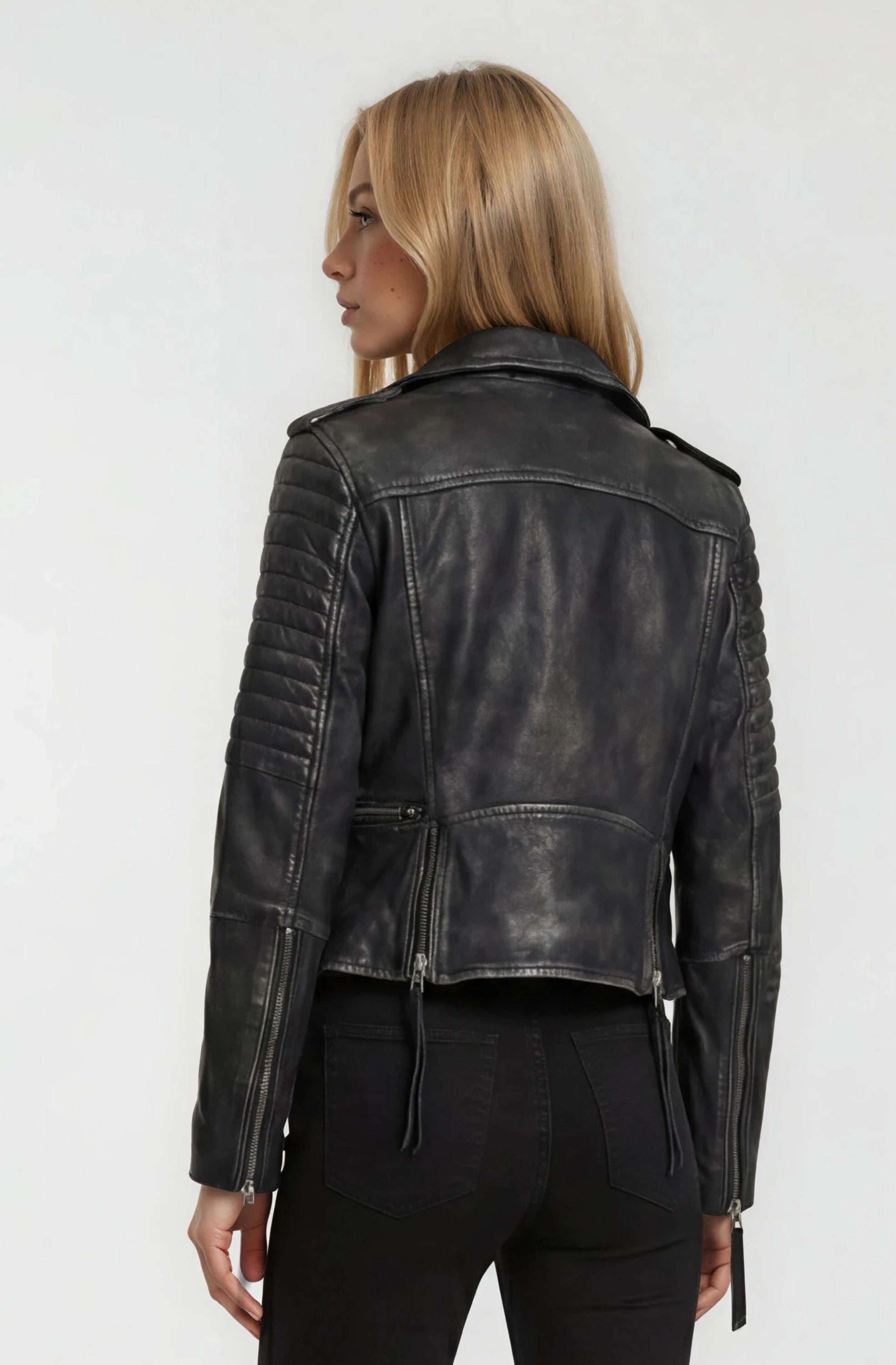 trueprodigy Lederjacke Avril mit Waschung und Reißverschluss Details