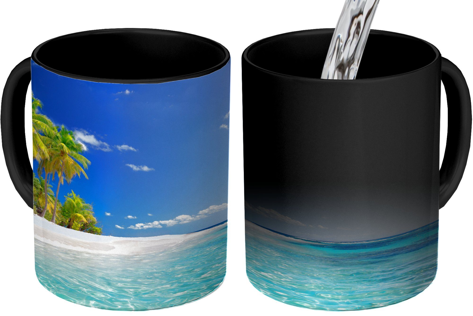 MuchoWow Meer - Strand - Farbwechsel, Keramik, Palme, Kaffeetassen, Zaubertasse, Geschenk Tasse Teetasse,