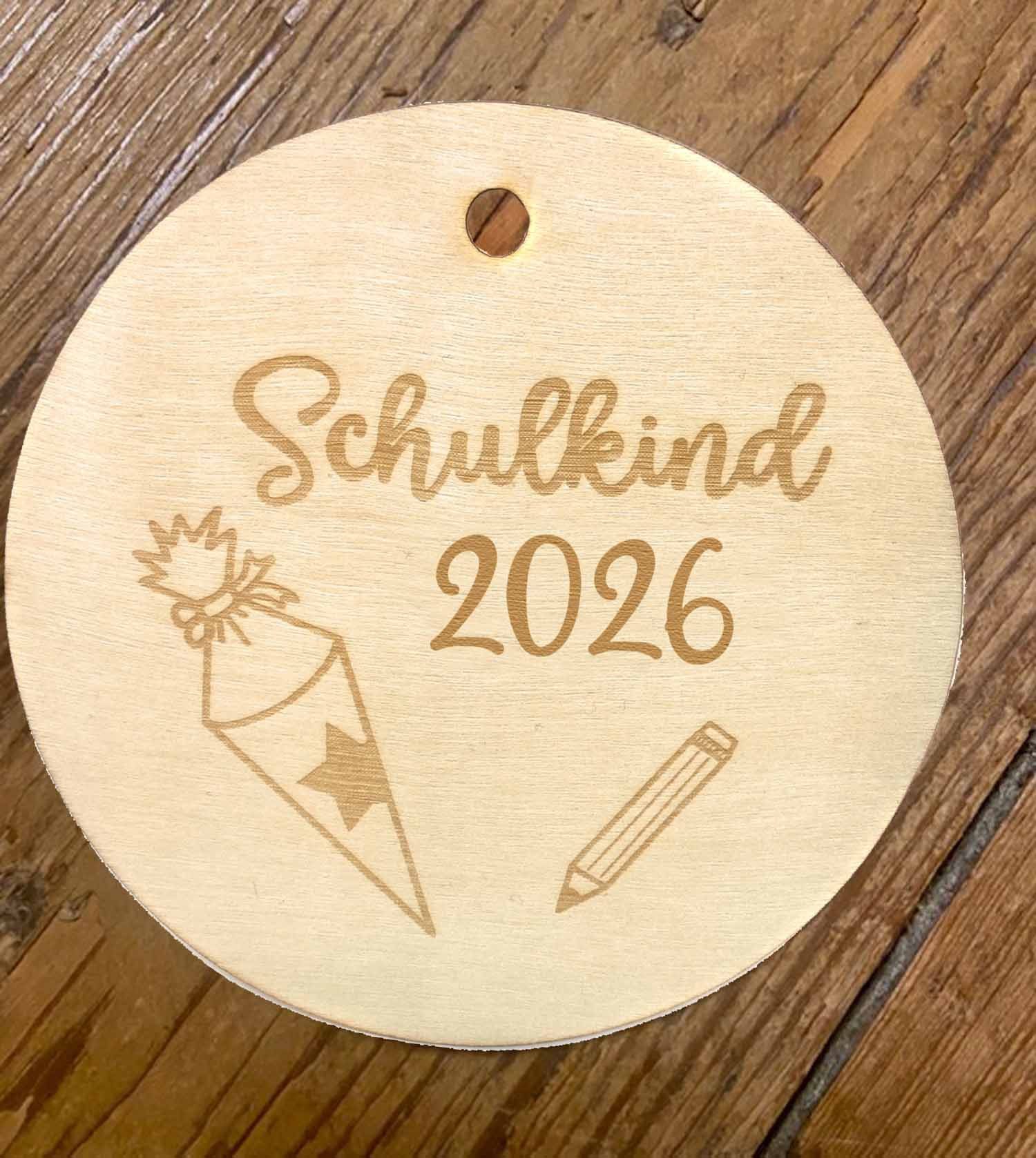 Elfenstall Hängedekoration Holzscheibe Schulkind 2026 Geschenkanhänger 10 cm