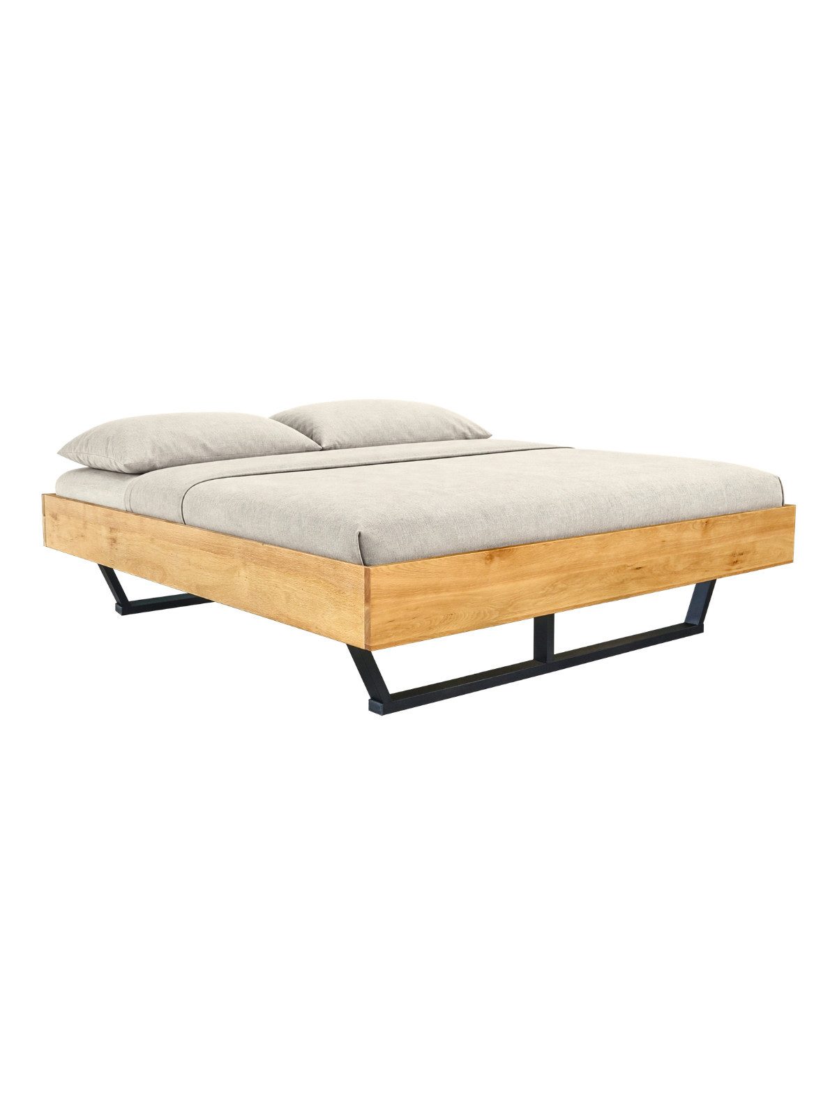 holz4home® Massivholzbett Eiche I Holzbett Rahmen ohne Kopfteil Klassik I Metall-/ Holzbeine, Massivholz Eiche