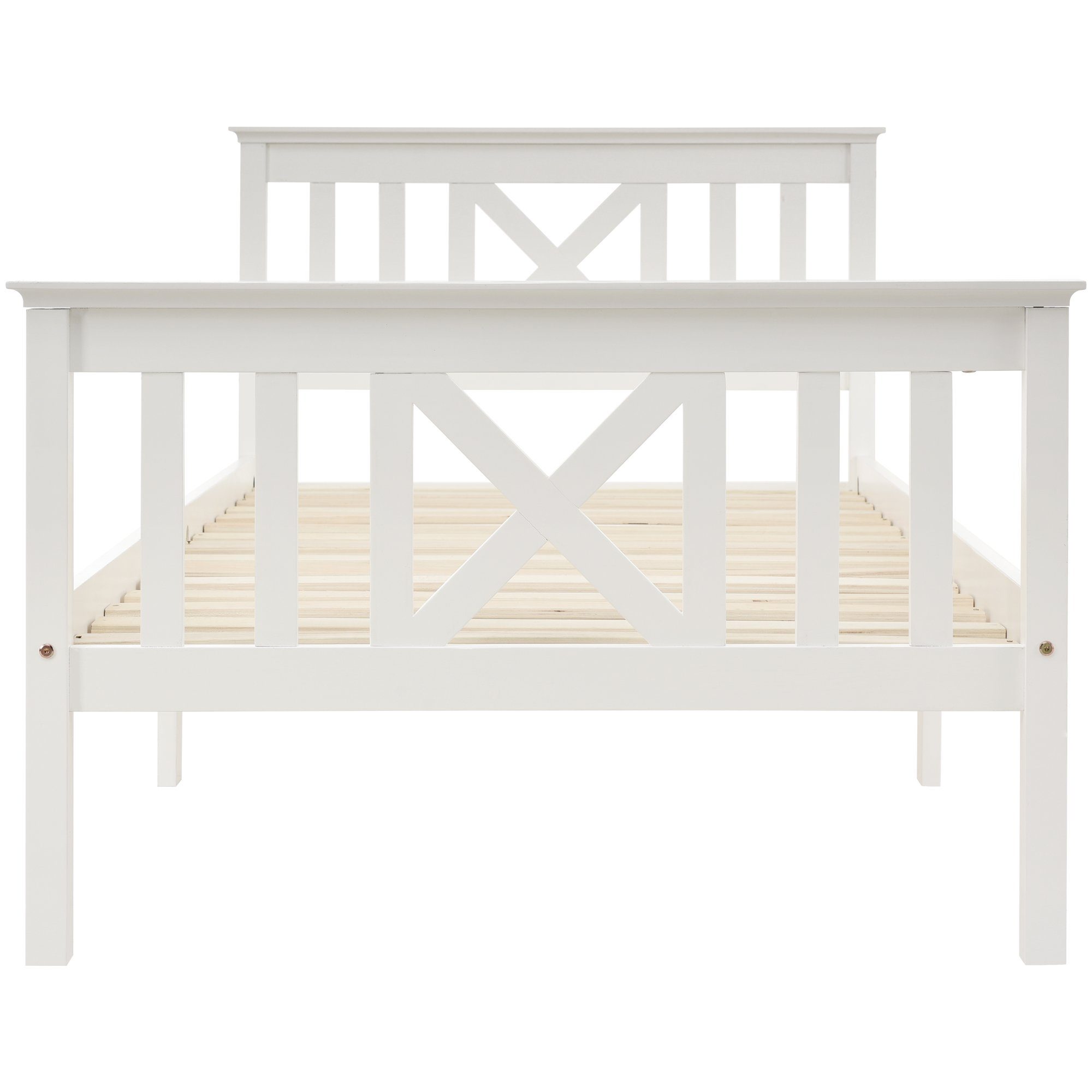 BlingBin Einzelbett Jugendbett Bettgestell aus mit (Holzbett Lattenrost Weiß), Lattenrost mit 140x200cm, Kiefer