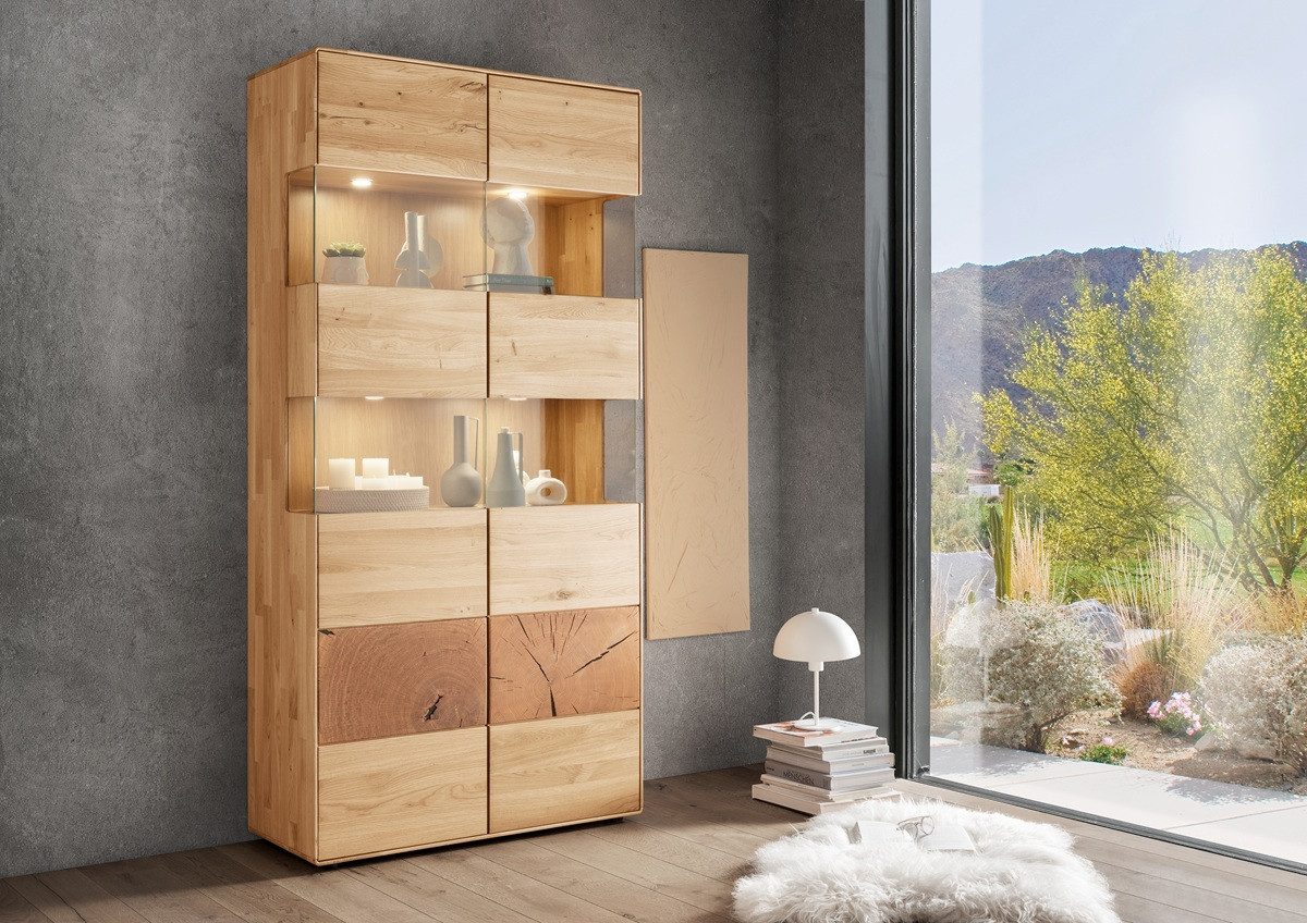 Main Möbel Vitrine Vitrine 100x202cm "Belfast" Wildeiche massiv