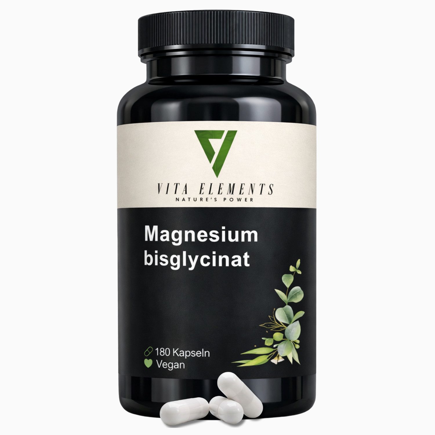 Vita Elements Magnesiumbisglycinat - 300mg pro Tagesdosis, 180 Kapseln, 1 er Packung à 180 St., Vegan, Gentechnikfrei, Hochdosiert, Gut bioverfügbar und Laborgeprüft