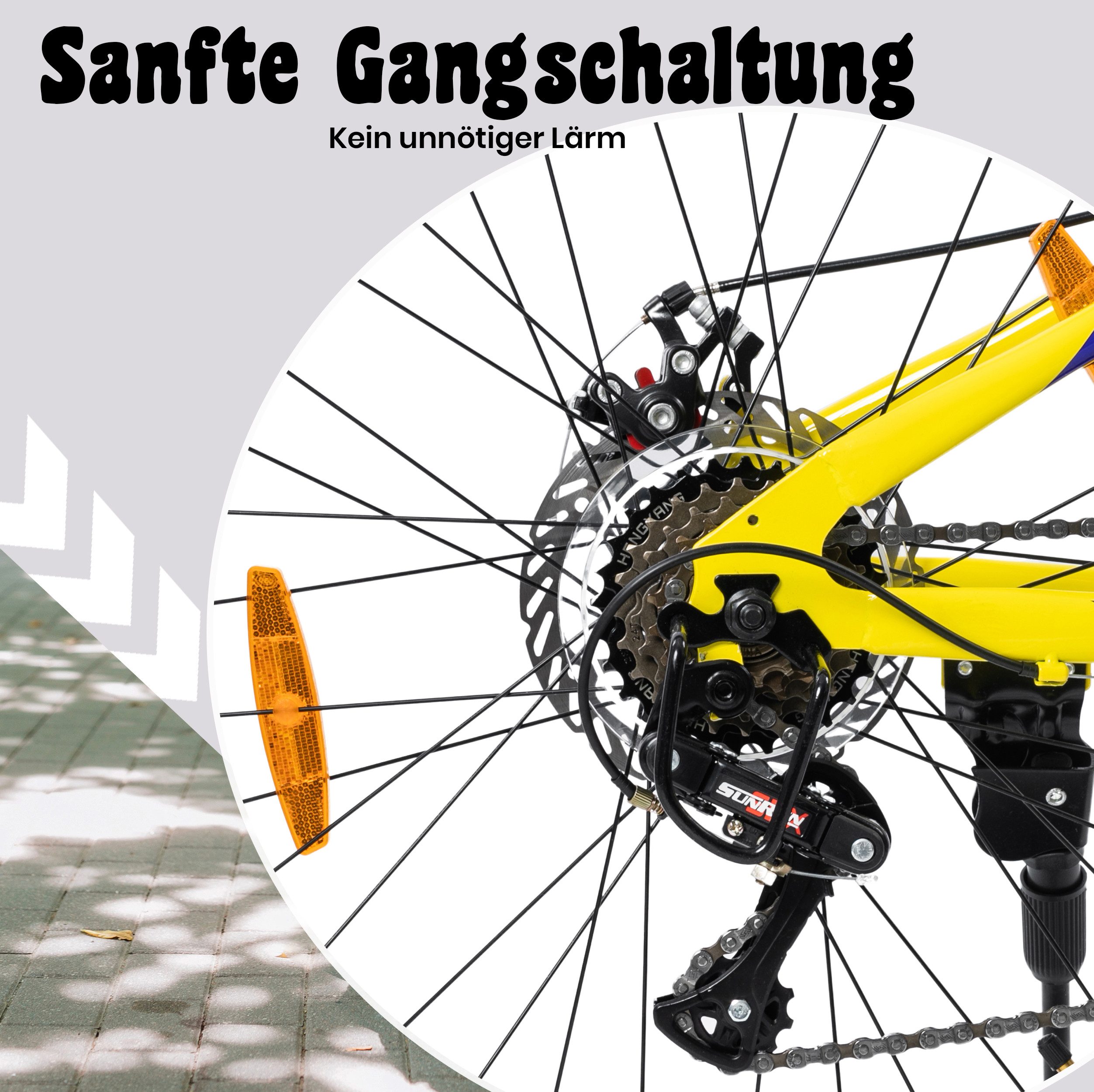 Vankel Mountainbike 24 Zoll, Fahrrad, MTB, 6-Gang, Federgabel, Scheibenbremsen, 6 Gang RD-V4006-M Schaltwerk, Kettenschaltung, Jugendfahrrad, Alltag, Freizeit, griffige Reifen, Ständer