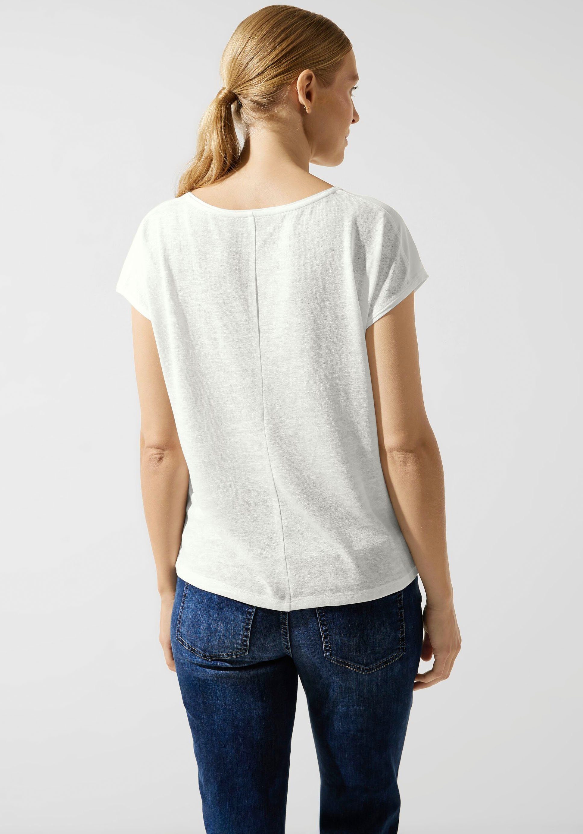 an mit white STREET den ONE Einsätzen unifarbenen Shirttop Schultern off