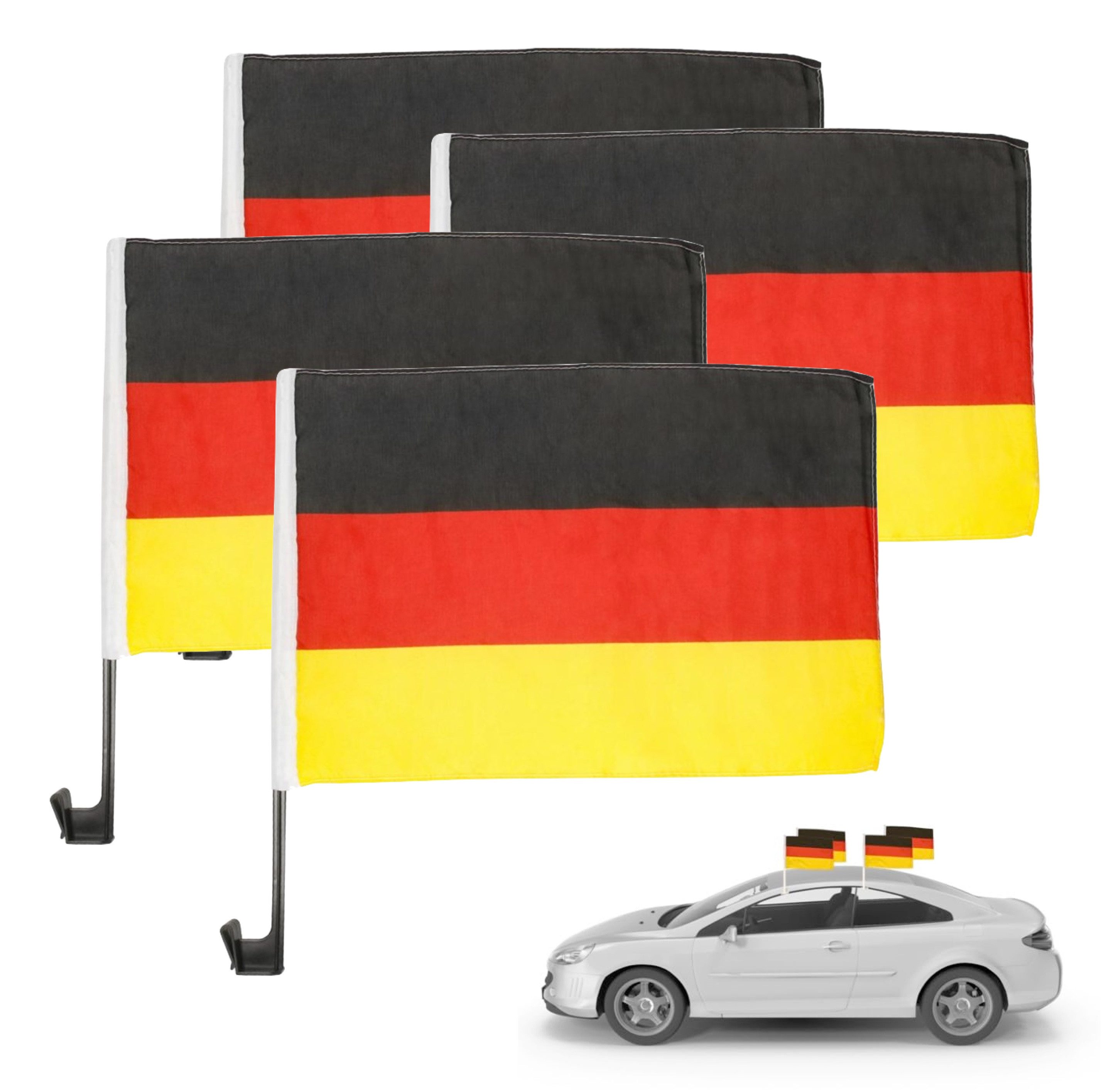 Dekotalent® Fahne 4er Autofahnen Autoflagge Deutschland Auto Fahne Fanartikel Fußball EM (Packung, 4-St., 4 Autofahnen), Eine stabile Kunststoffstange und ein Clip