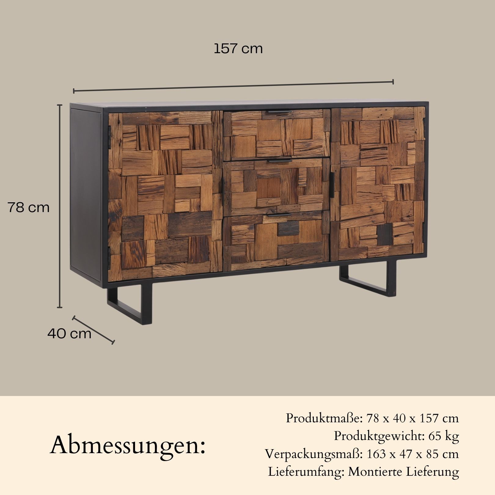 Marrakesch Orient & Mediterran Interior Sideboard Industrial Sideboard Adaline modern aus Massivholz Möbel massiv 157 cm (1 St), Handarbeit