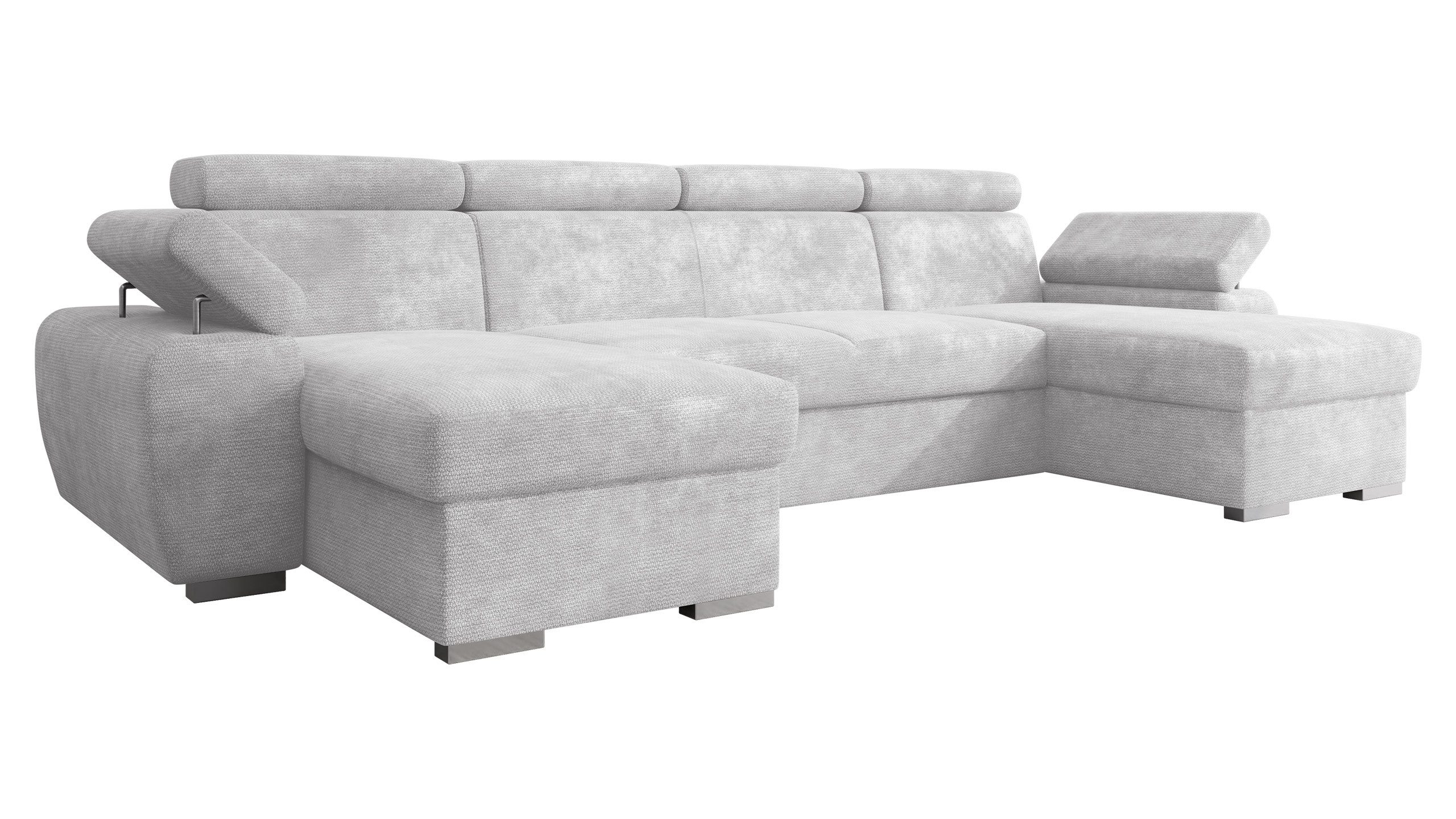 MIRJAN24 Wohnlandschaft Plaza U, mit zwei Bettkästen und Schlaffunktion, 323x170x85-98 cm, Regulierbare Kopfstützen und Armlehne