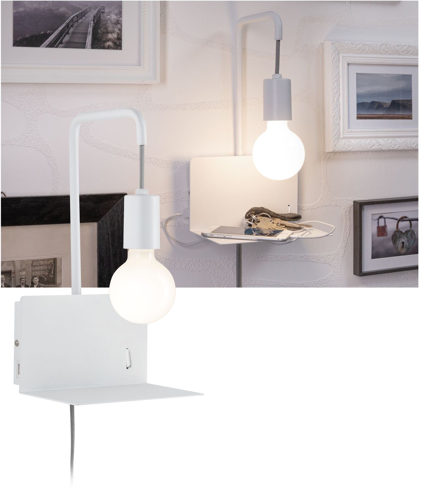 Paulmann LED Wandleuchte Calvani, Dimmfunktion, ohne Leuchtmittel, E27, mit Ablage. Reduzierter Preis € 64,37. Unverbindliche Preisempfehlung € 80,49