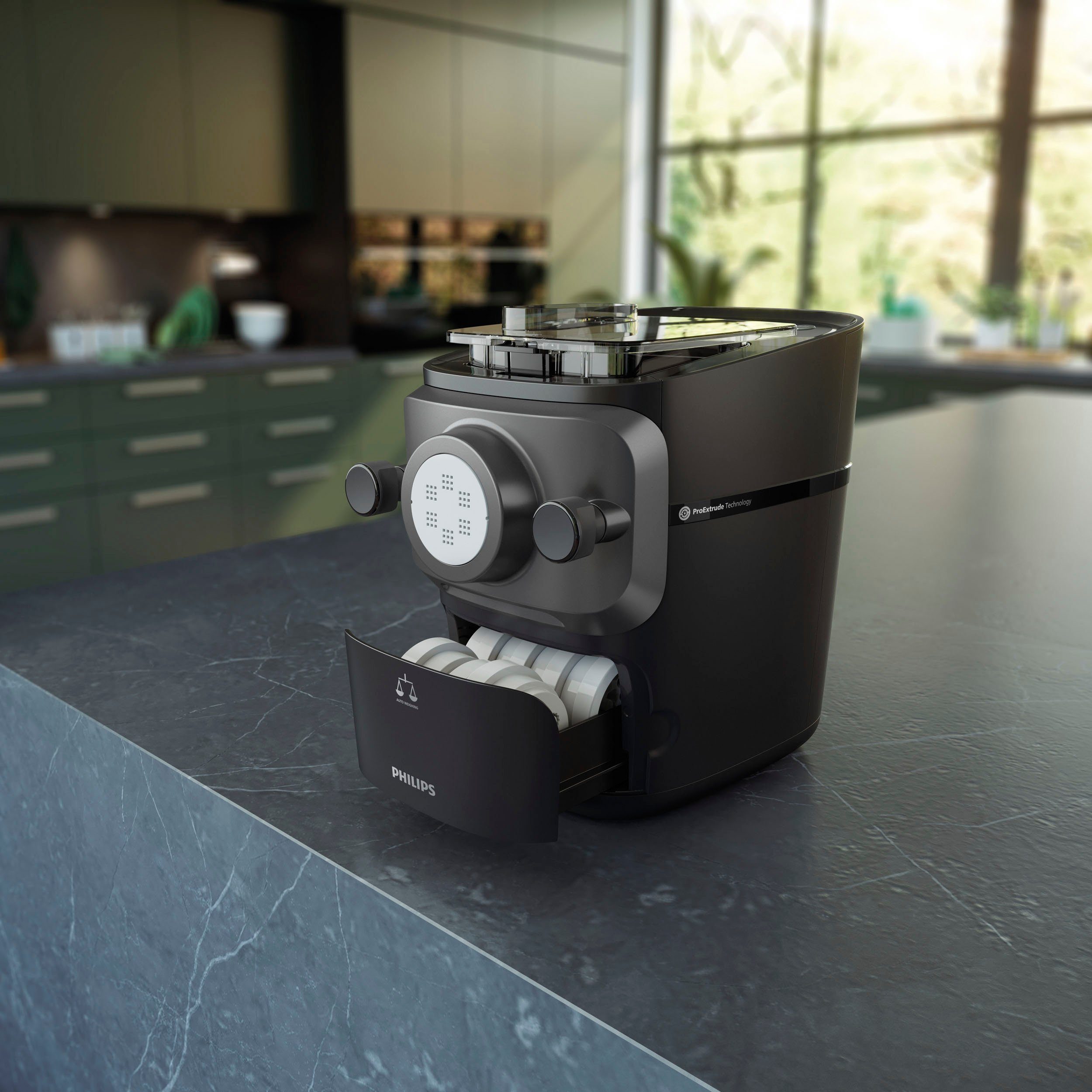 Philips Nudelmaschine Pastamaker HR2665/93 Avance Collection, 200 W, inkl. Wiegefunktion und 7 Formscheiben