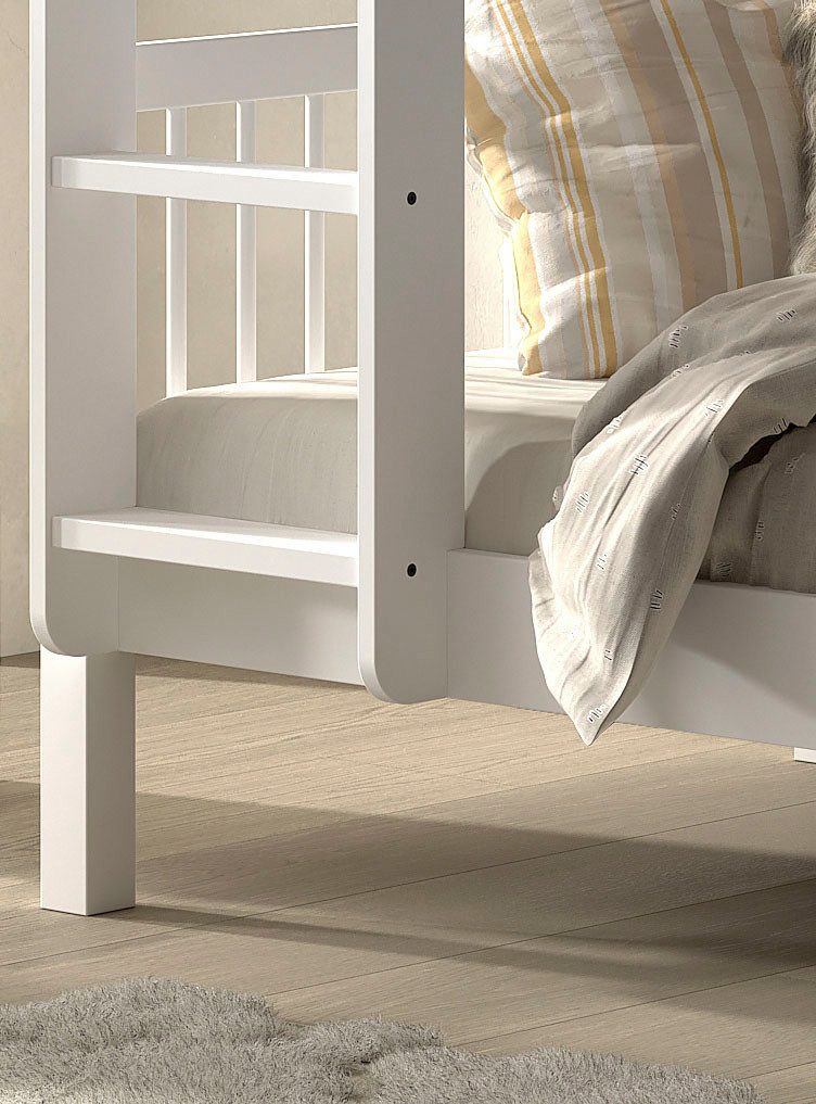 Vipack Etagenbett Buche massiv weiß, Made in Europe, langlebige Qualität (B/H/T ca. 208x176x98cm, inkl. Leiter, Absturzschutz oben umlaufend), 2 Lattenroste, wa – Bild 4 von 5