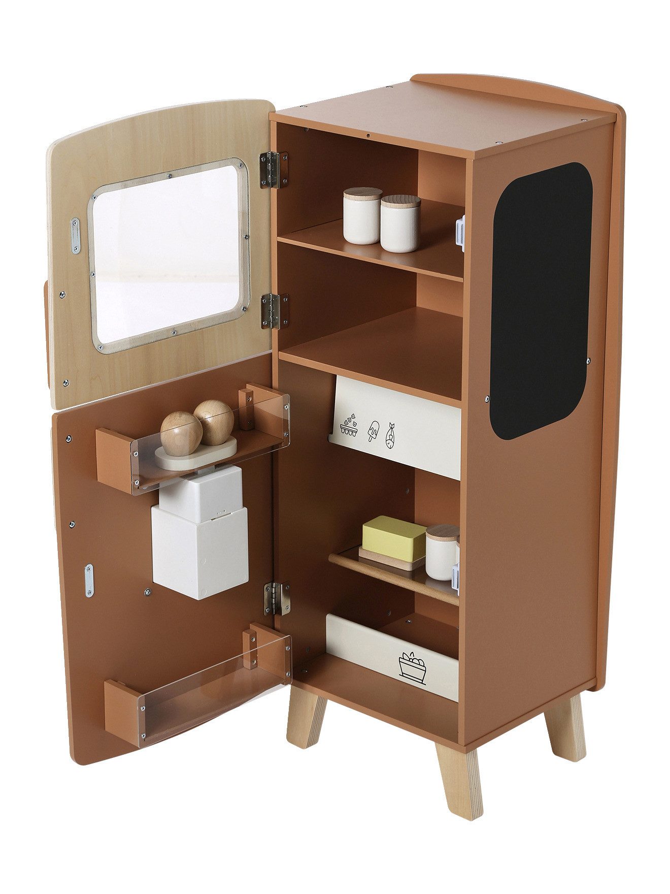 vertbaudet Spielküche Kühlschrank mit Zubehoer Holz, Holz FSC®