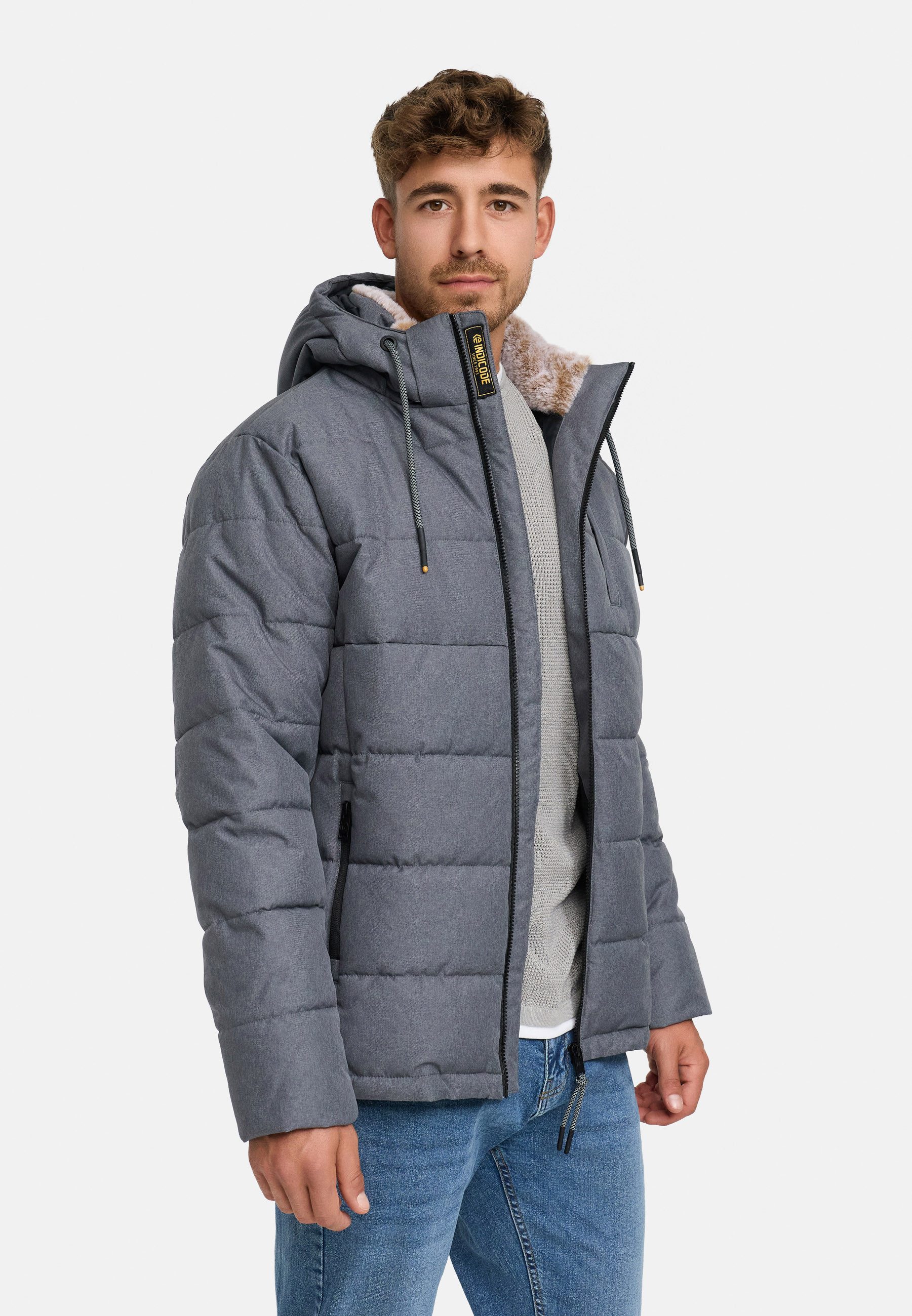 Indicode Winterjacke Herren INHebero Jacke Winter Herrenjacke Wattierte Steppjacke mit Kapuze und Reißverschluss