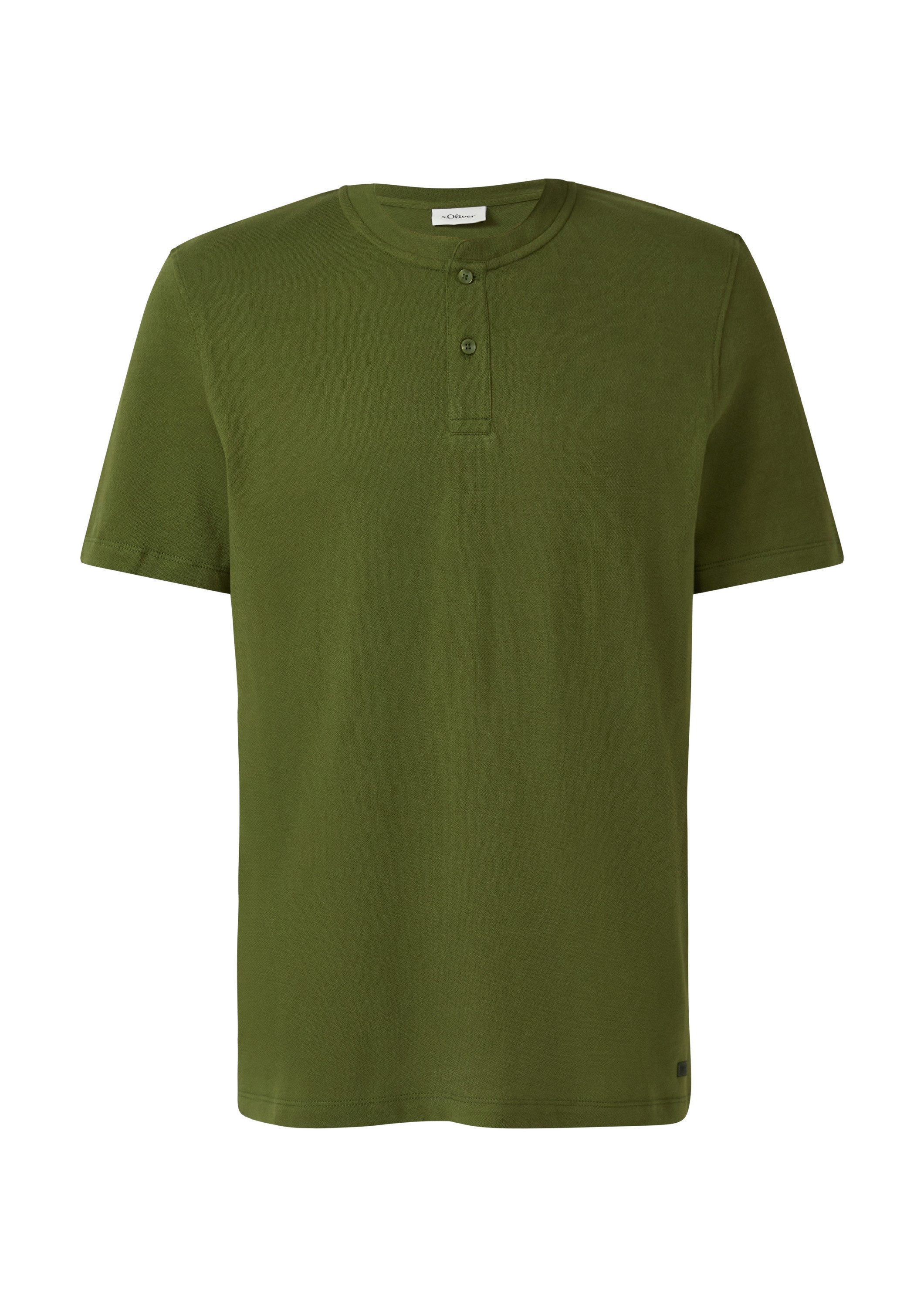 s.Oliver Kurzarmshirt T-Shirt Shirt mit Henleyausschnitt und Fischgrät-Struktur
