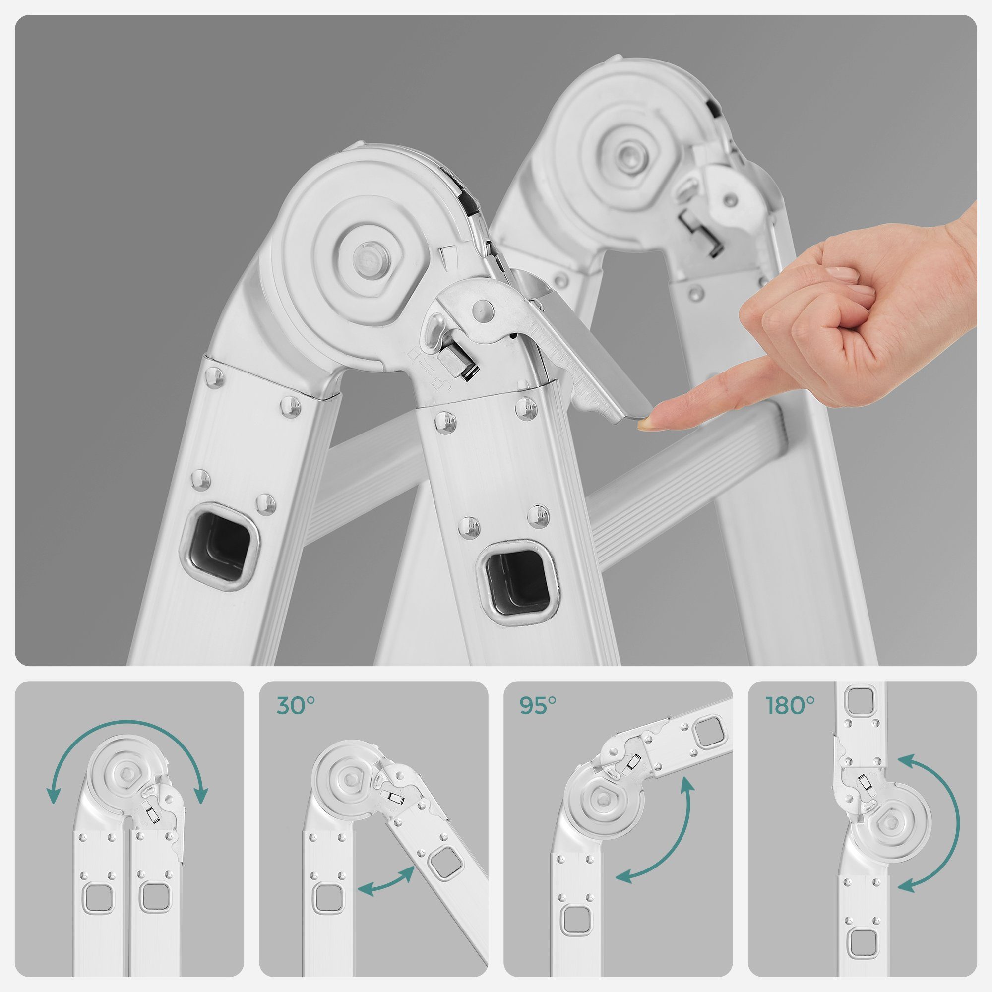 SONGMICS Multi-Purpose Ladder GLT36M, Multi-Purpose Ladder, Step Ladder, Aluminum Ladder, Household Ladder, up to 150 kg