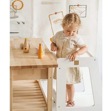 MeowBaby Stehhilfe Lernturm für Kinder Montessori Premium Lernstuhl Weiß (1 St), Kinderhocker, Höhenverstellbar, Abgerundete Ecken & Kanten