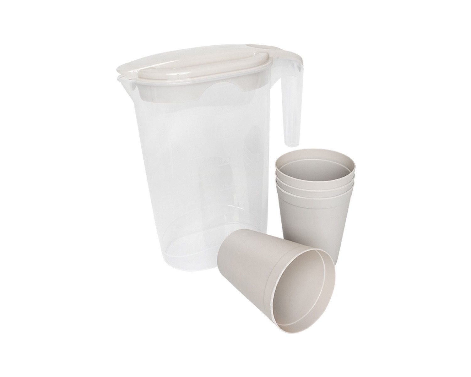 Michelino Karaffe 5-teiliges Karaffen-Set: Karaffe mit 4 Bechern aus Kunststoff