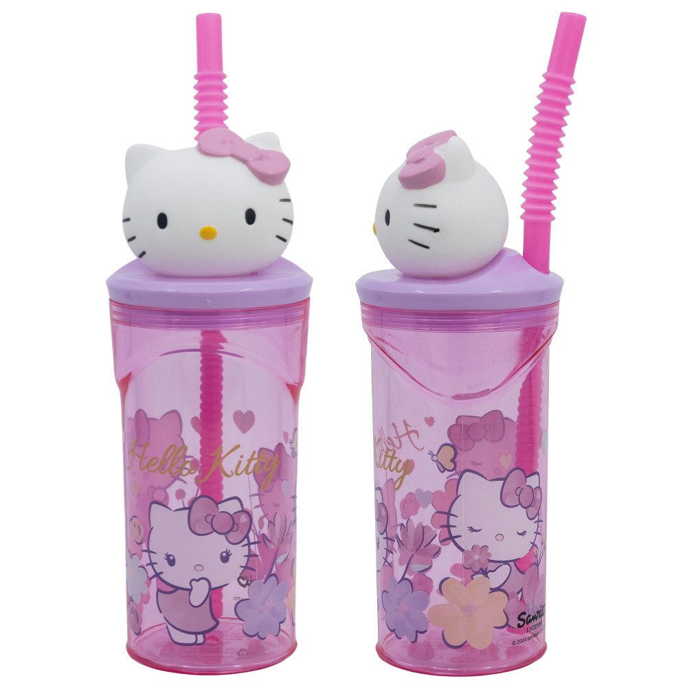 Hello Kitty Kinderbecher Hello Kitty 3D Figuren Kopf Kinder Кружки Trinkbecher mit Halm 360 ml, BPA-Frei