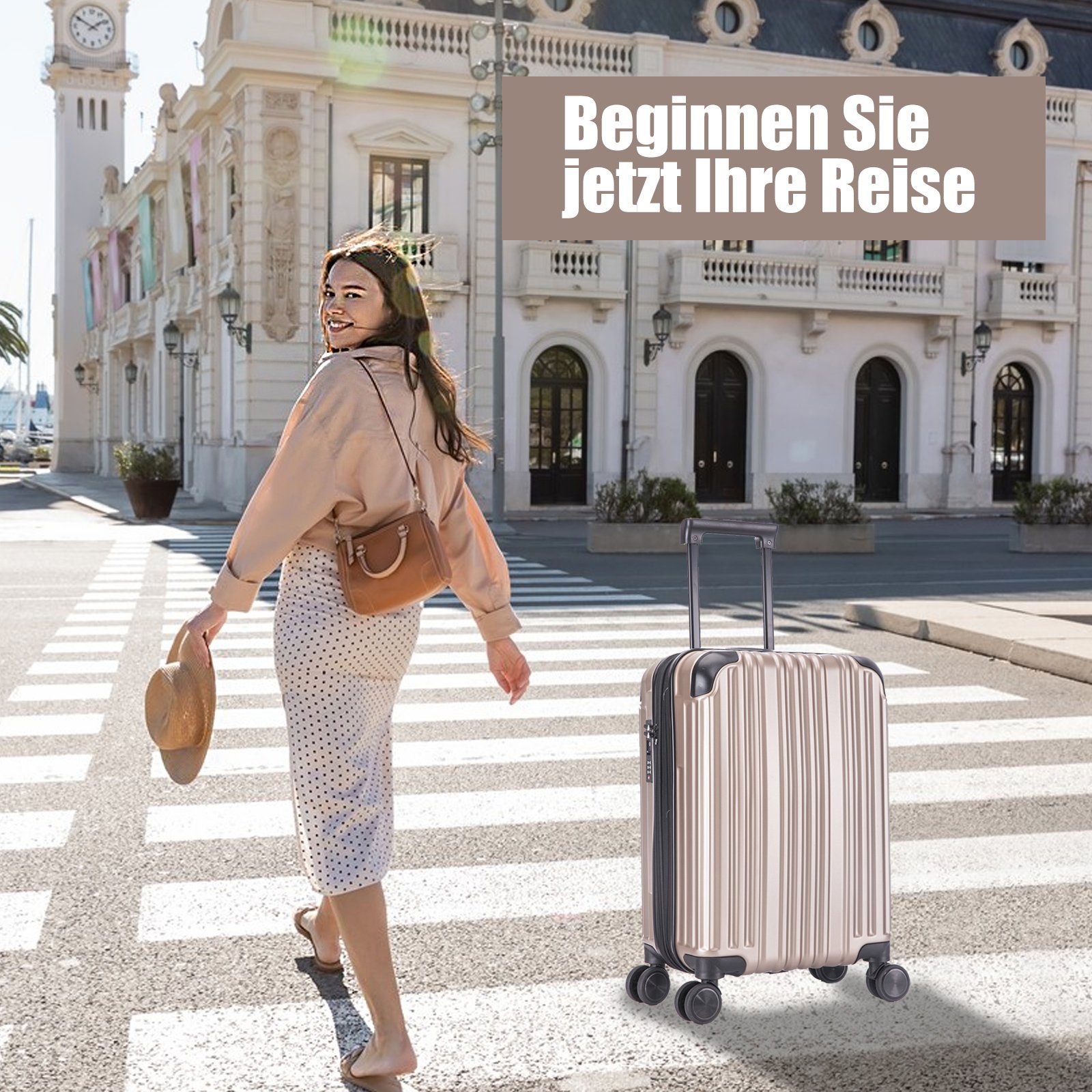 interGo Hartschalen-Trolley Reisekoffer mit 4 Rollen Harteschalenkoffer TSA-Zahlenschloß Koffer, 4 Rollen, Hartschalenkoffer