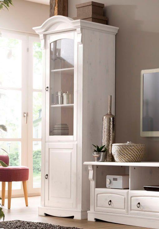 OTTO home Vitrine Anna (Gesamtmaße (B/T/H): ca. 66/46/188 cm) mit Glastür, Höhe 188 cm, Massivholz, mit Zierfräsungen, FSC®