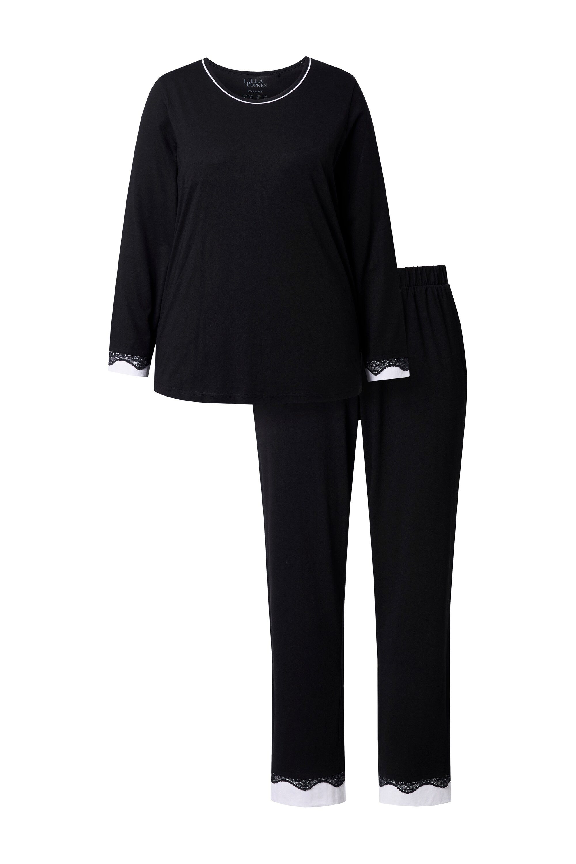 Ulla Popken Pyjama Pyjama Zweiteiler Spitze Rundhals Langarm günstig online kaufen