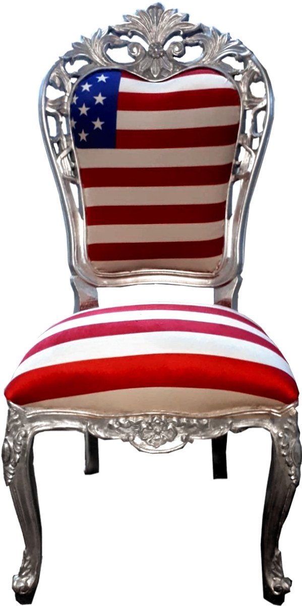 Casa Padrino Esszimmerstuhl Luxus Barock Esszimmer Stuhl USA / Silber - Designer Barock Stuhl - Luxus Qualität