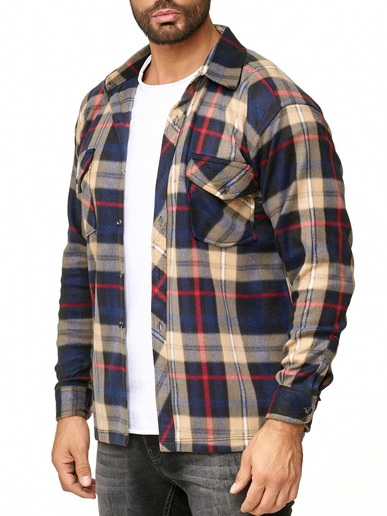 Egomaxx Langarmhemd Fleece Holzfäller Kariert Arbeiterjacke günstig online kaufen