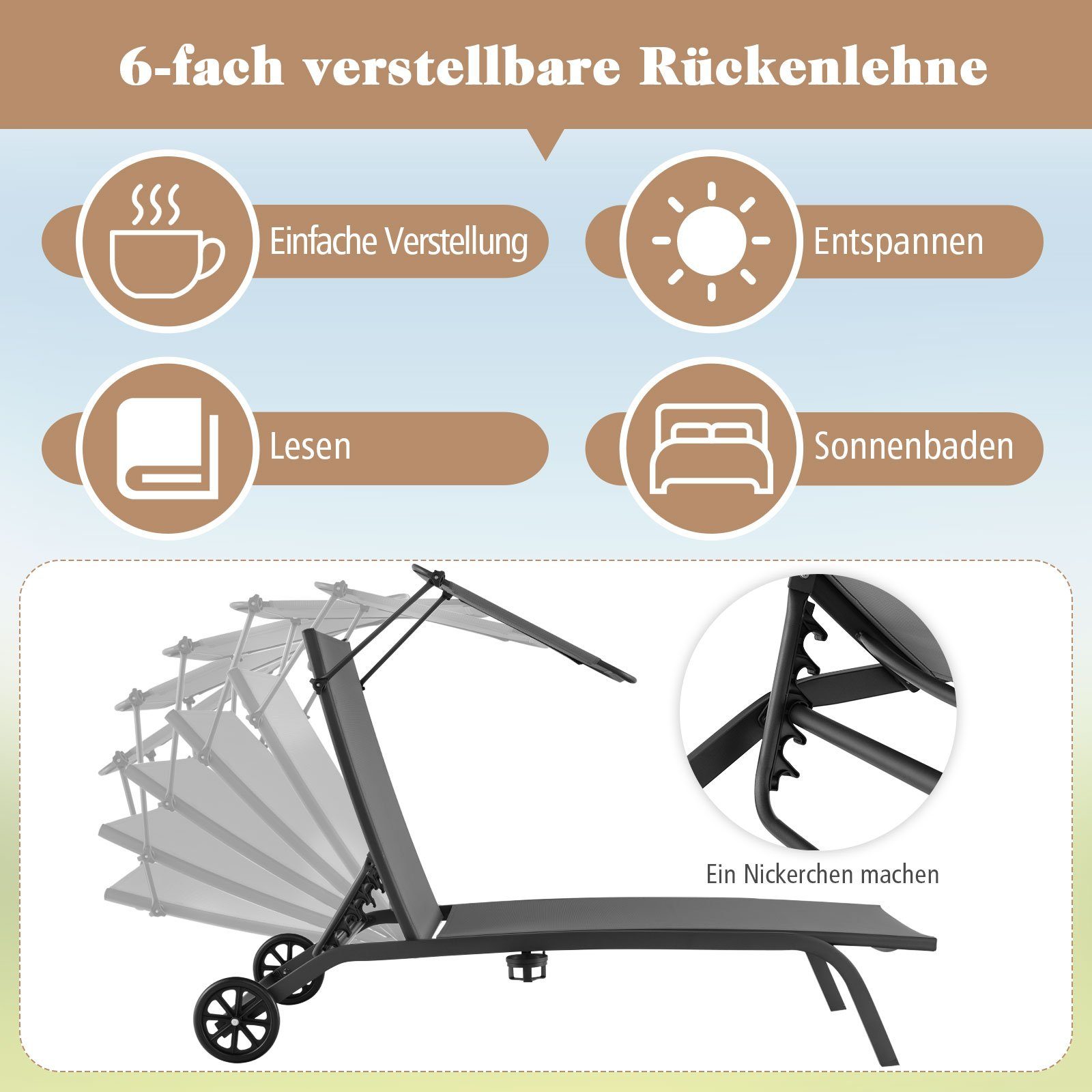 COSTWAY Gartenliege Sonnenliege, 6-fach verstellbar, mit günstig online kaufen