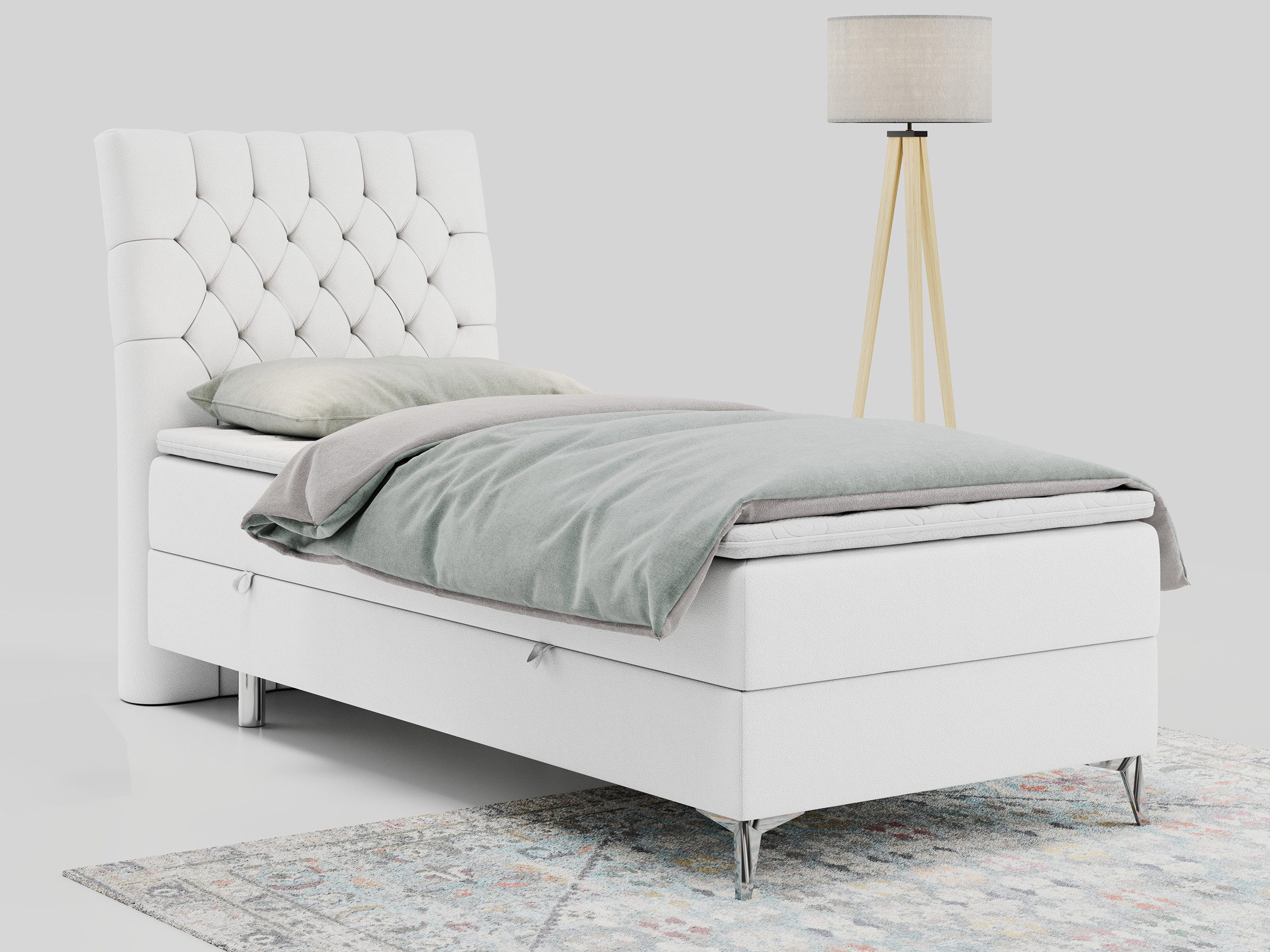 MKS MÖBEL Boxspringbett MILEN (Set, Packung, H3-Matratze, Topper T25/Visco, T30-Schaum, 7 Härtezonen), Einzelbett 90x200, Polsterbett mit Multipocket-Matratze und Topper