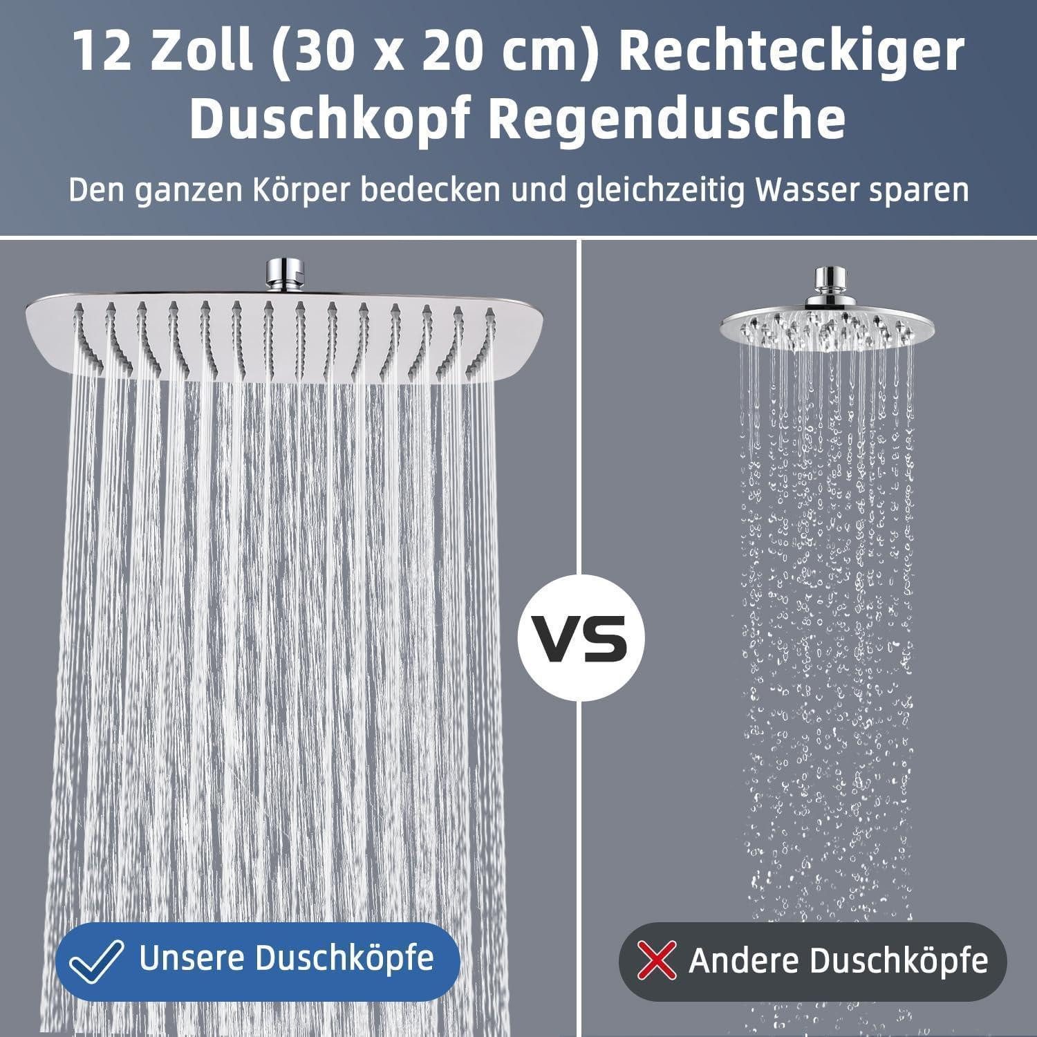 LuxusKollektion Regenduschkopf Duschkopf Regendusche Edelstahl Rechteckig 30 x 20 cm Chrom – Bild 3 von 5