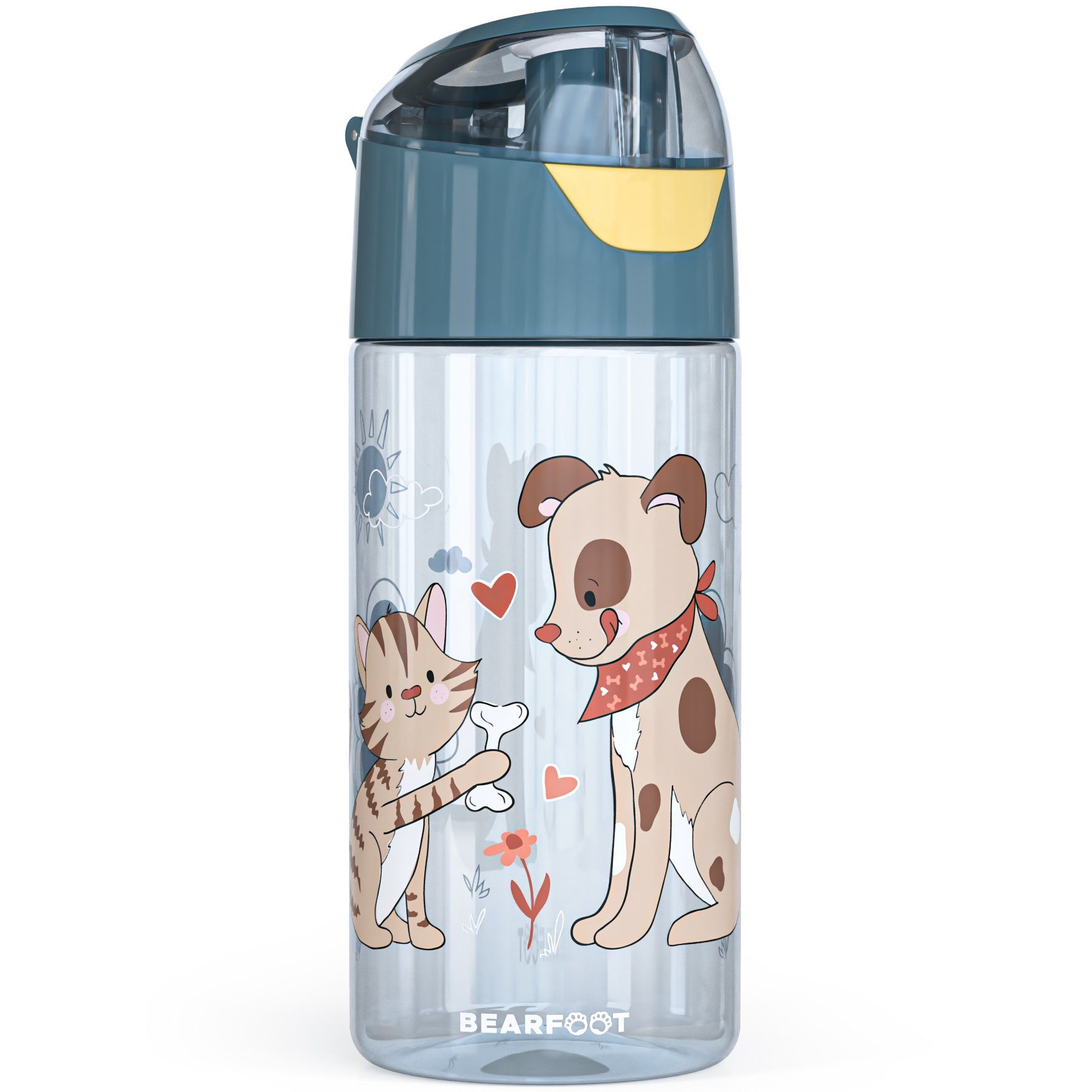 BEARFOOT Trinkflasche Trinkflasche Kinder leichte Wasserflasche - Hund & Katze blau