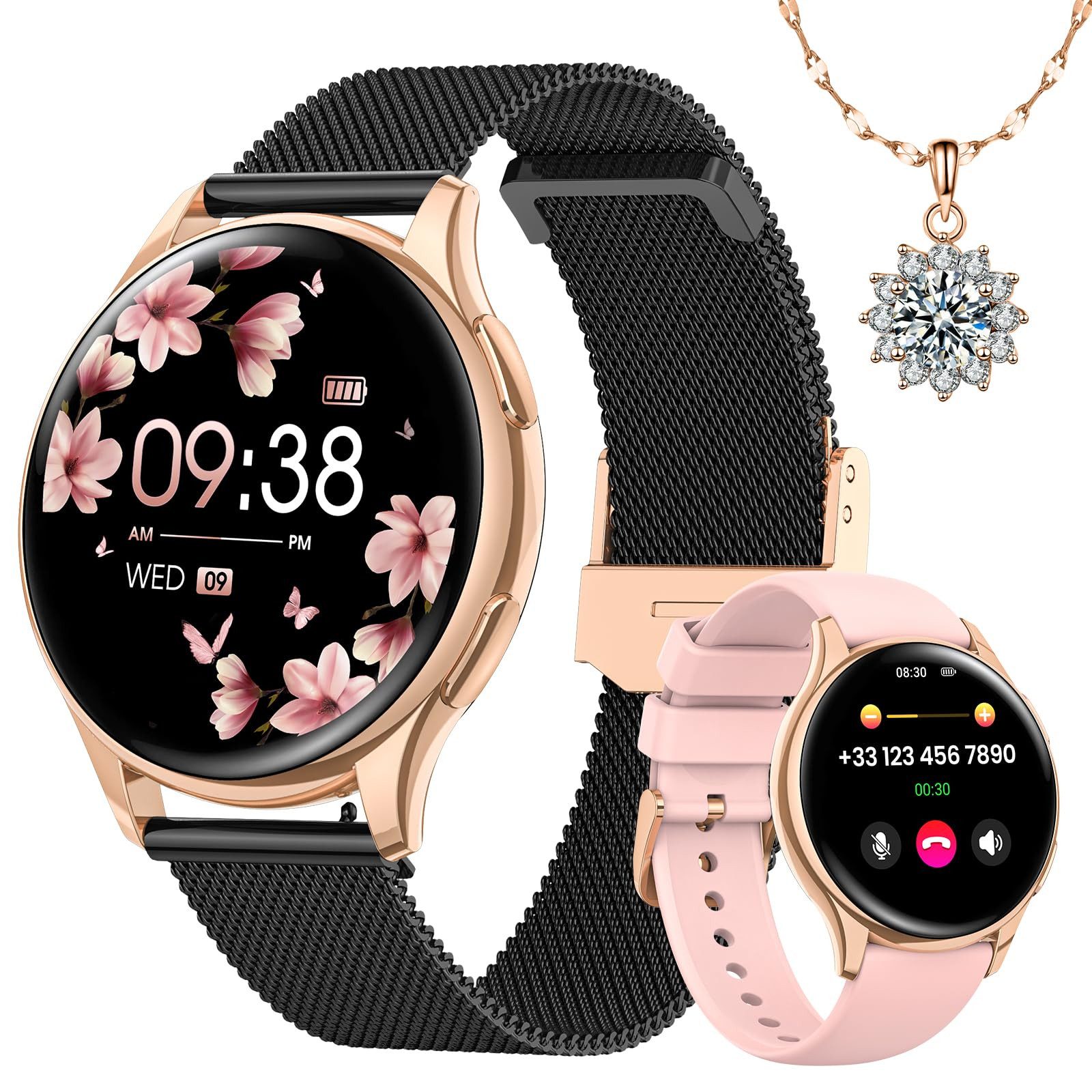 BANLVS 2025 NEW Smartwatch Damen mit Bluetooth-Anruffunktion Smartwatch (3.23 cm/1,27 Zoll, High-Definition-Display) Pulsuhr,Schlafmonitor,SpO2, Fitnessuhr Damen, IP68/mit Herzfrequenz/SpO2/Blutdruck/Schlafüberwachungsfunktion