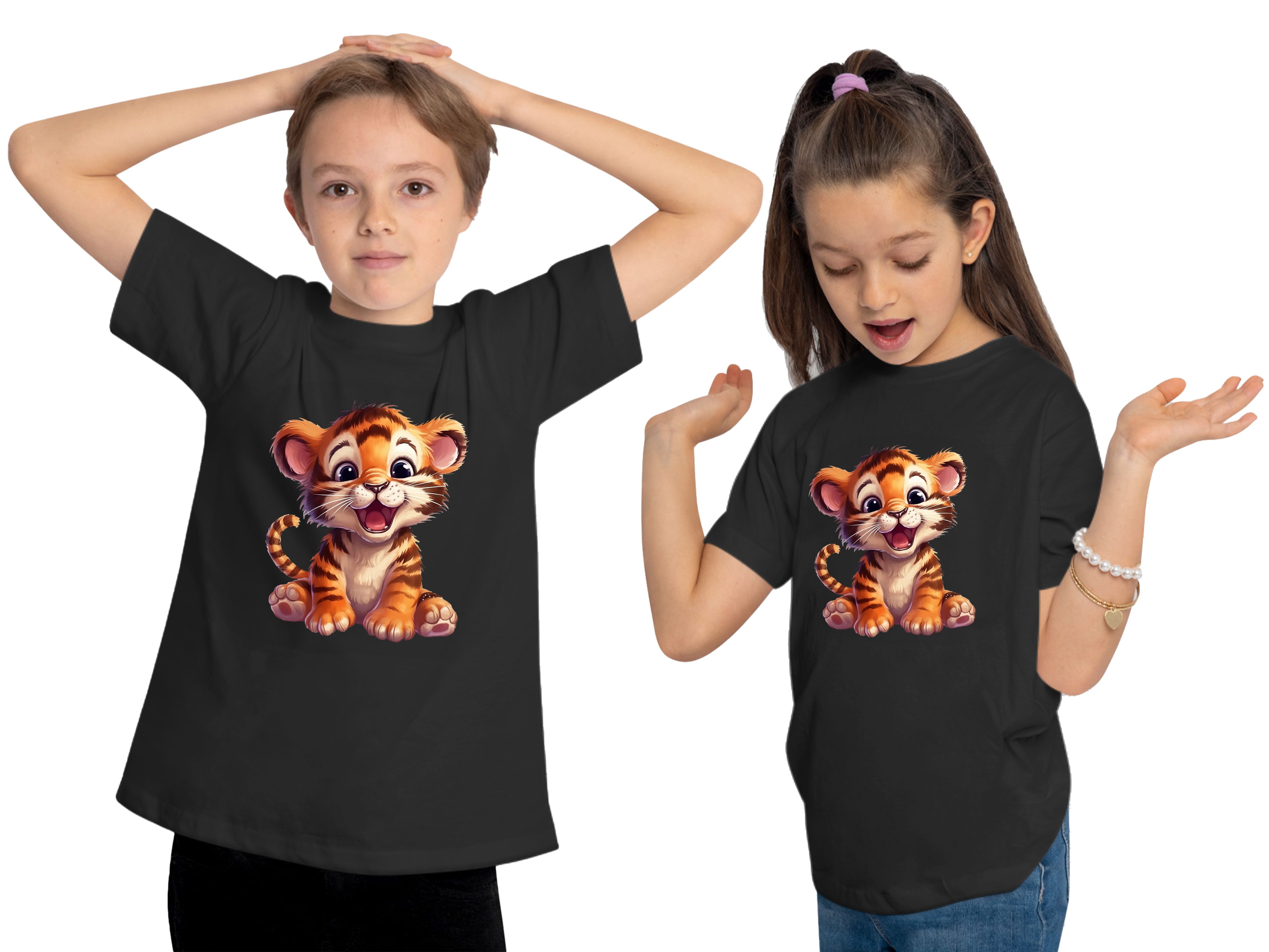MyDesign24 T-Shirt Kinder Wildtier Print Shirt bedruckt - Baby Tiger Kurzarm T-Shirt mit Wildtier Aufdruck i266