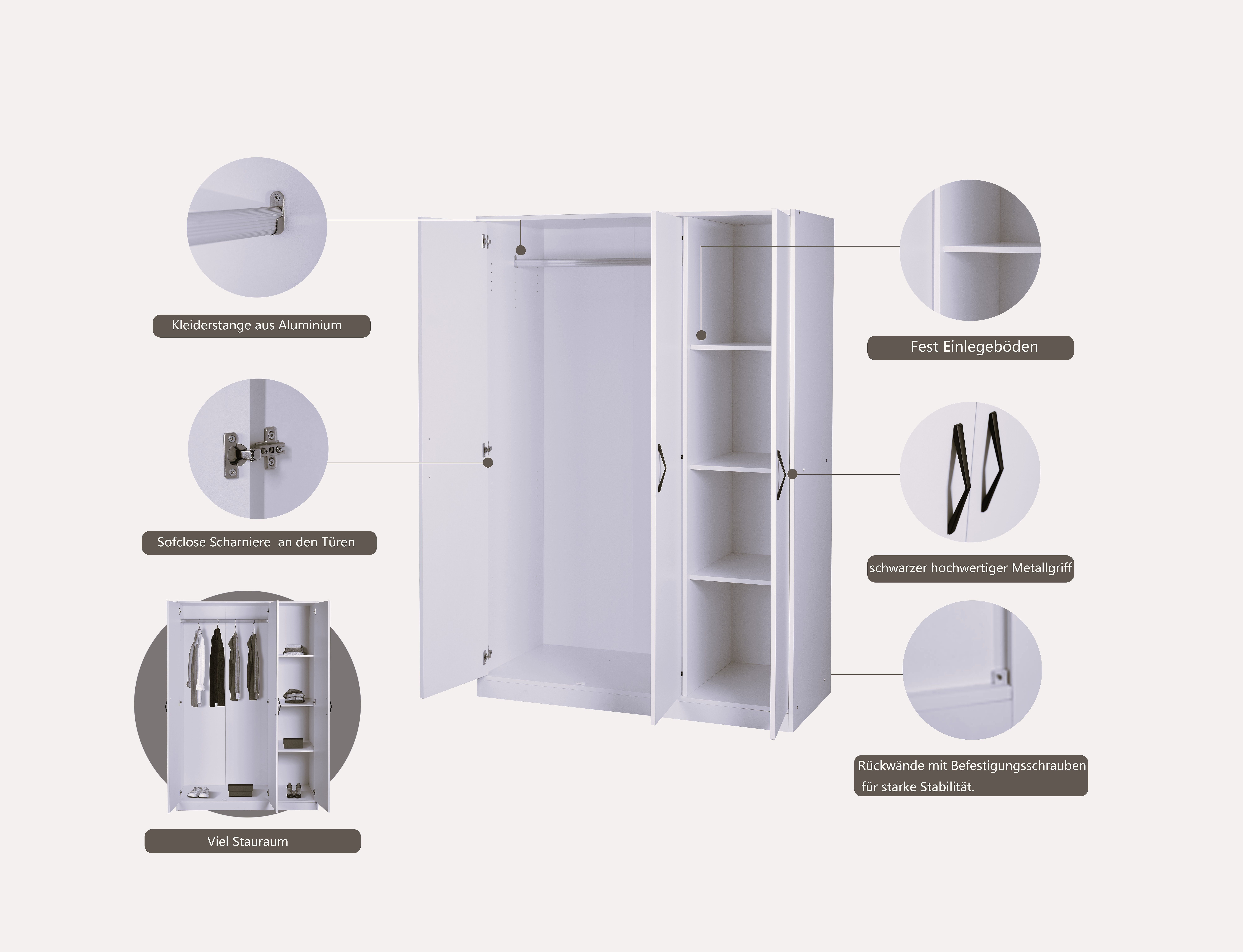 OTTO home Kleiderschrank Hamburg platzsparend in moderner Optik, FSC zertifiziert (mit durchdachter Innenaufteilung und viel Stauraum 117 cm Breite) Moderne Kas – Bild 3 von 5