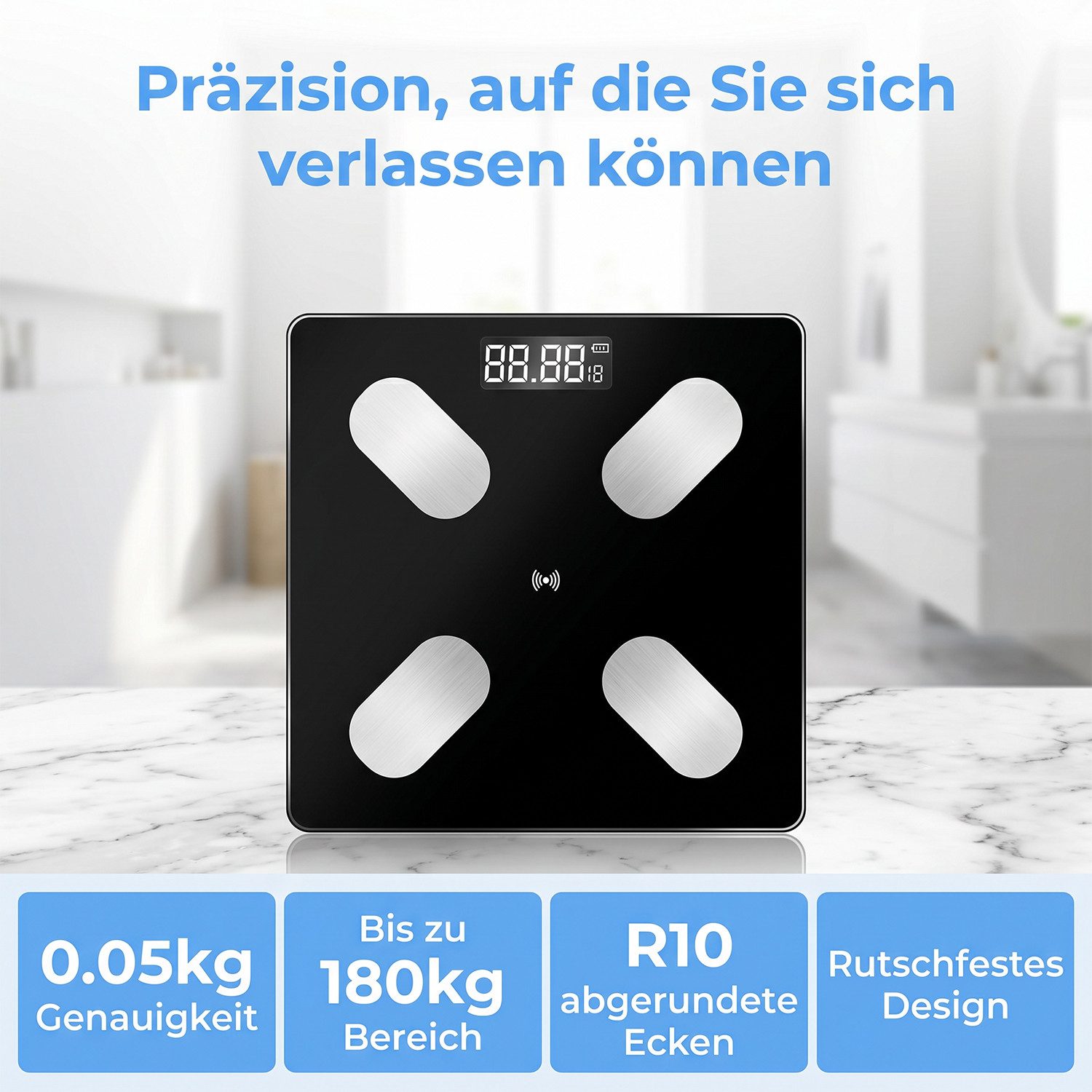 AKKEE Körper-Analyse-Waage Bluetooth Personenwaage mit App LCD-Smart Digitale Waage, Körperfettwaage – Bild 3 von 5