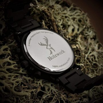 Holzwerk Chronograph BEELITZ Herren Edelstahl & Holz Armband Uhr in schwarz, beige