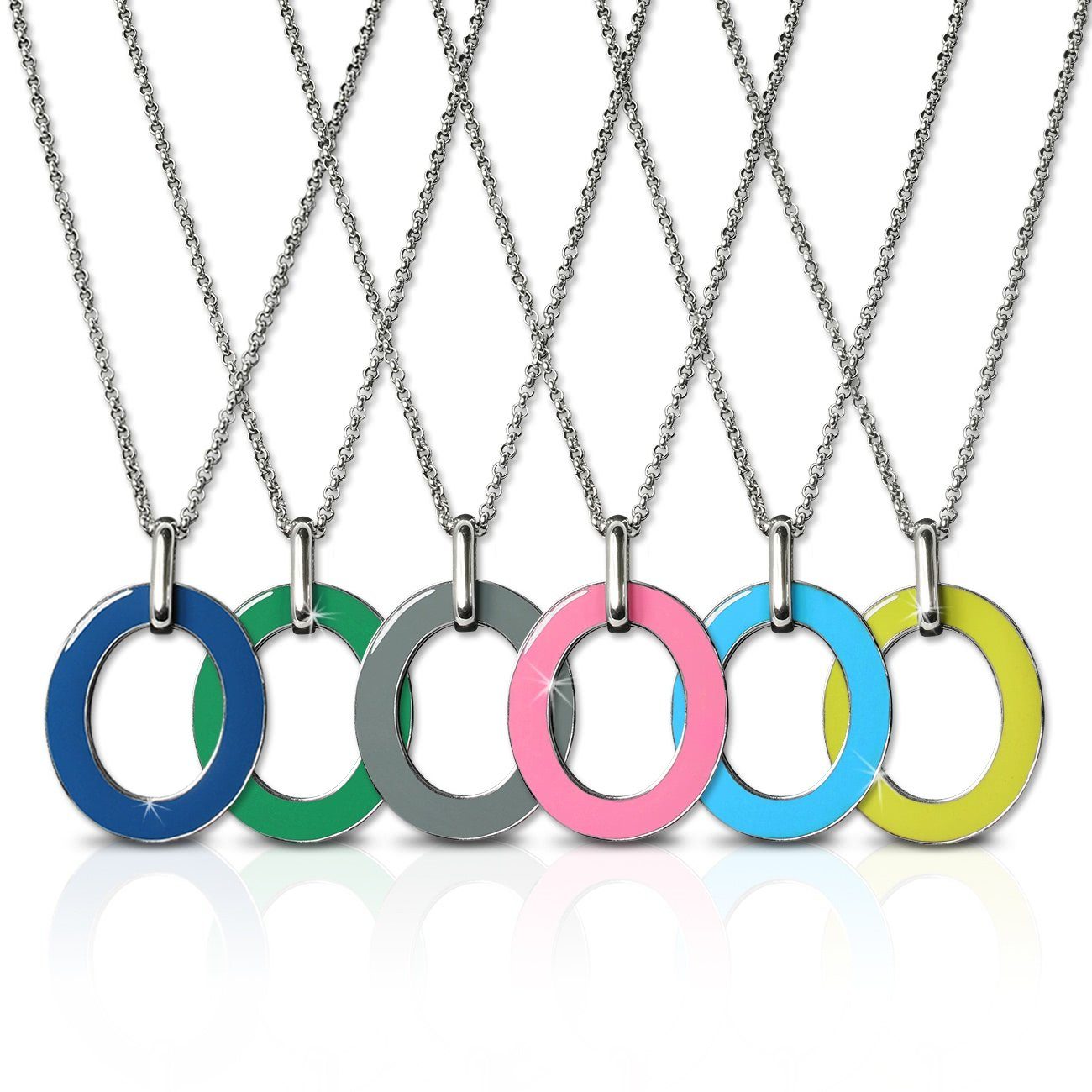 Amello Edelstahlkette Amello Oval ca. Damen-Halskette 4cm Halskette (Stainle 80cm + Verlängerung, (Halskette), (Oval) Edelstahl weiß rosa