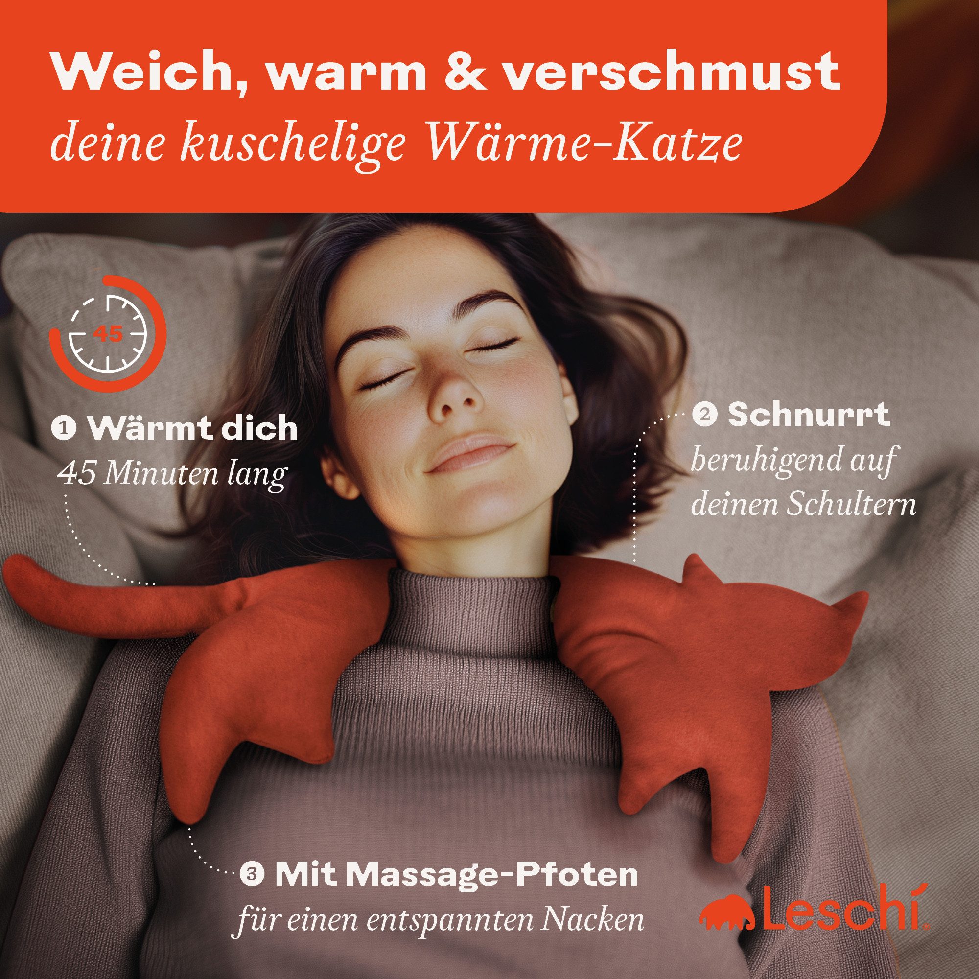 Leschi Wärmekissen für die Mikrowelle, Körnerkissen Nacken & Schulter, Nackenwärmer Katze