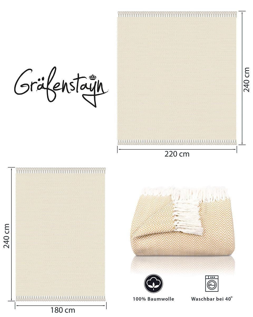 Gräfenstayn Tagesdecke Gräfenstayn Tagesdecke Baumwolle mit Fransen 150x200–220x240 cm, Wohndecke als Sofa-Überwurf, Bett-Überwurf, Couch-Überwurf, Sofa-Decke – Bild 5 von 5
