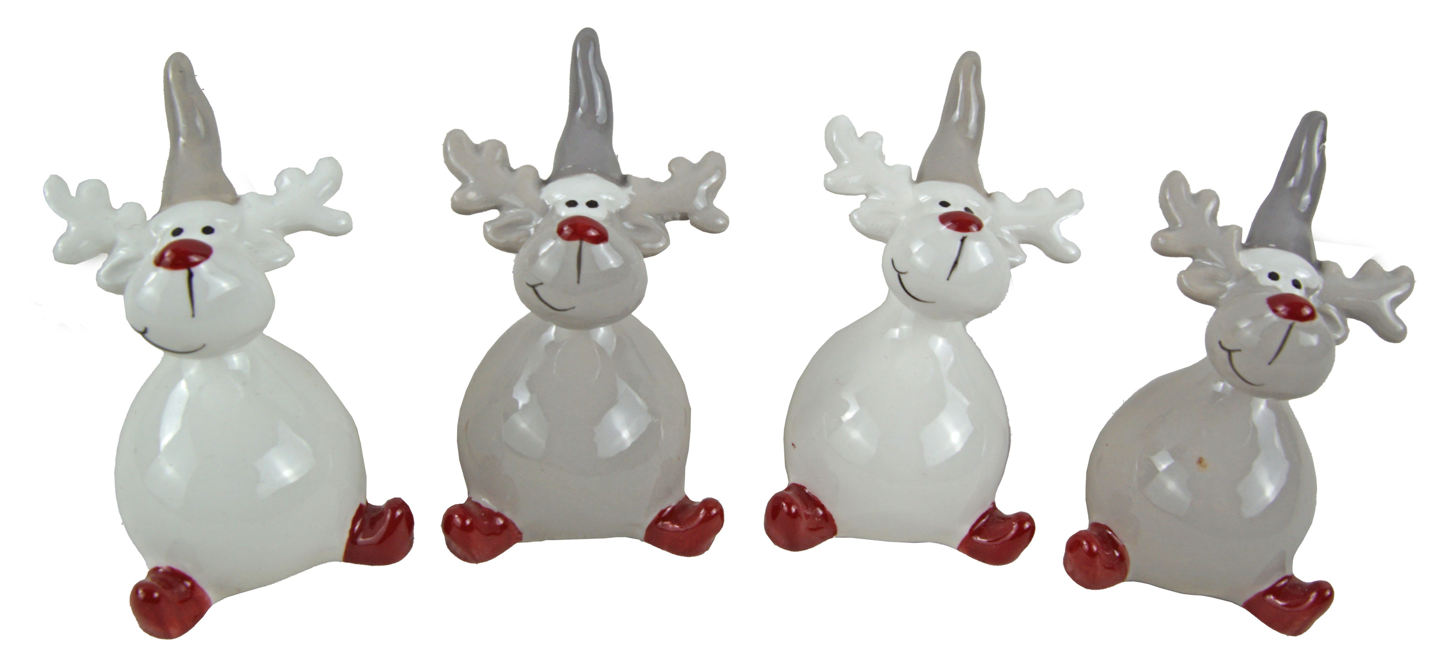 Posiwio Weihnachtsfigur 4er Set niedlicher Elch sitzend, Weihnachtsfigur, Elche, 2er Set