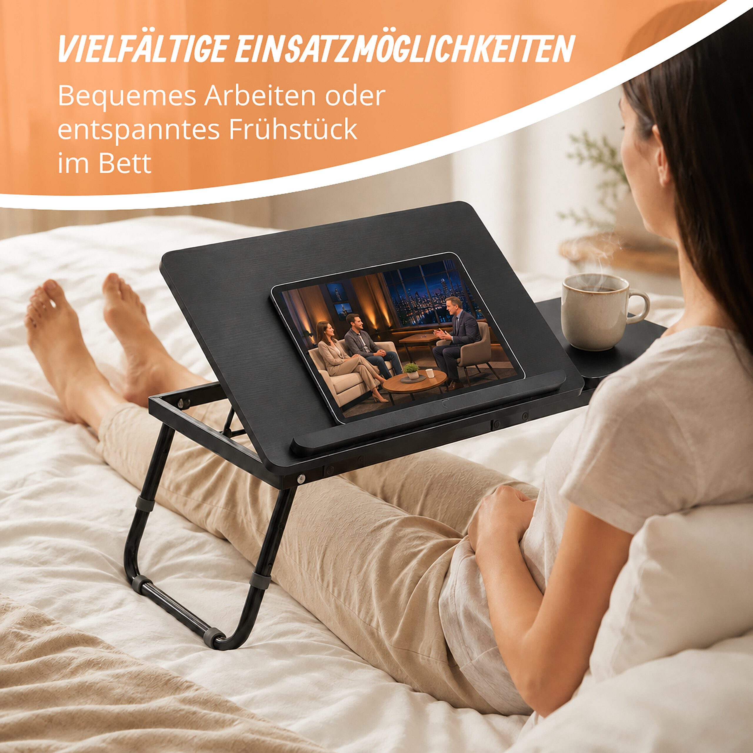 relaxdays Laptop Tablett Laptoptisch fürs Bett schwarz, Faserplatte, (1-tlg) – Bild 2 von 5