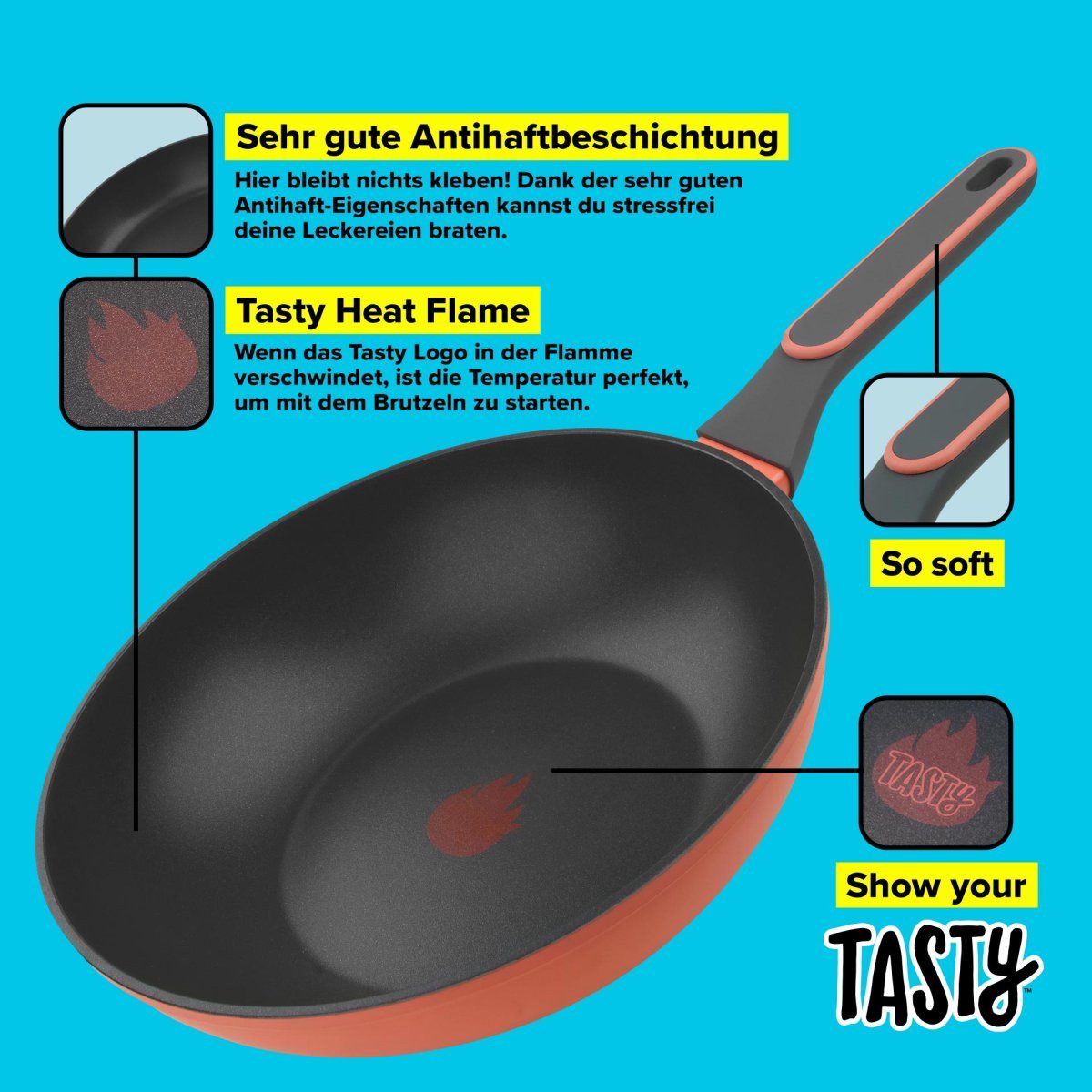 Tasty Wok Antihaft-Wokpfanne, Tasty Heat Flame, 28cm, für alle Herdarten