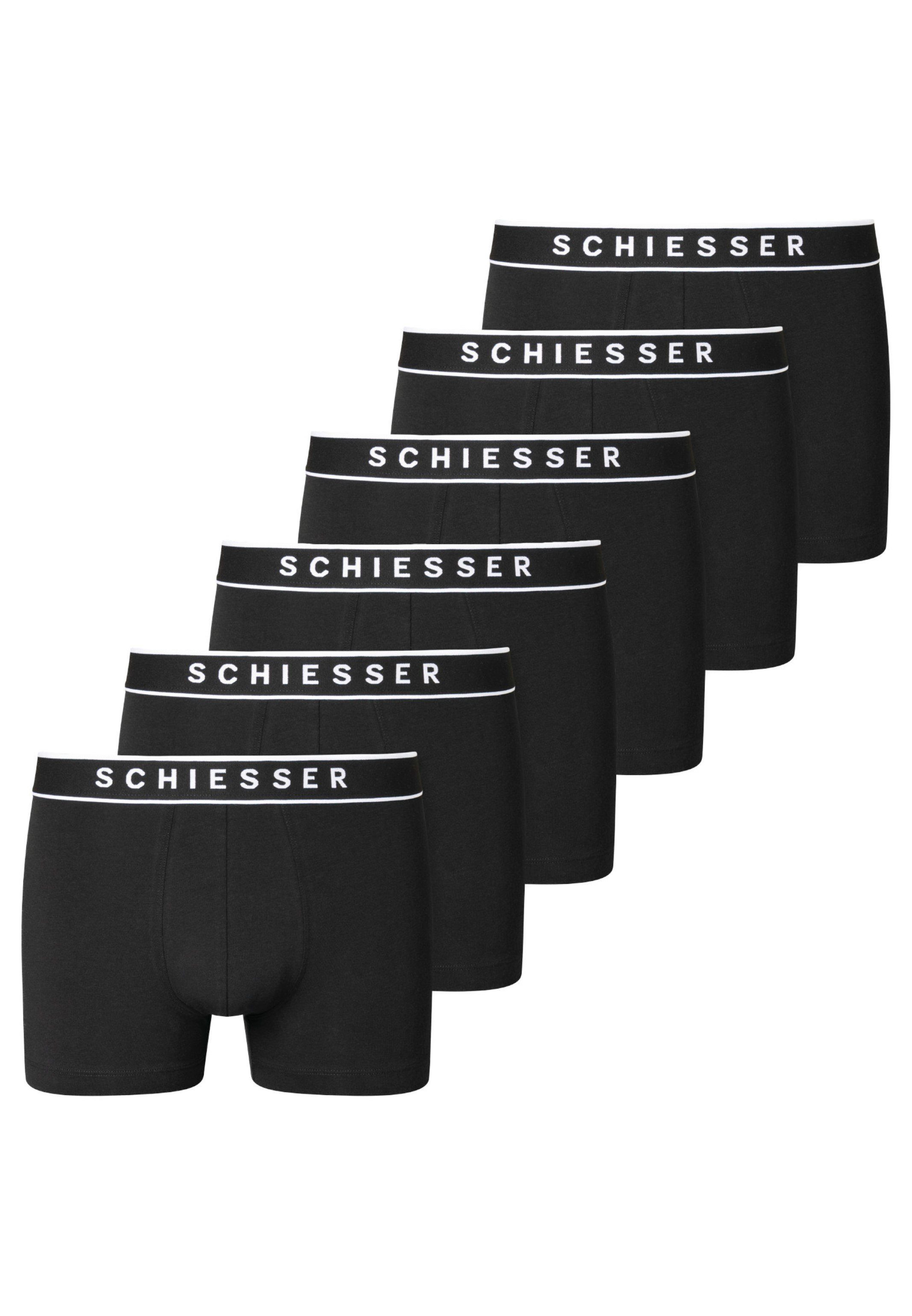 Schiesser Retro Boxer 6er Pack Organic Ohne - Cotton - / Short (Spar-Set, 95/5 Pant - - - 6-St) Eingriff Schwarz Baumwolle Retro