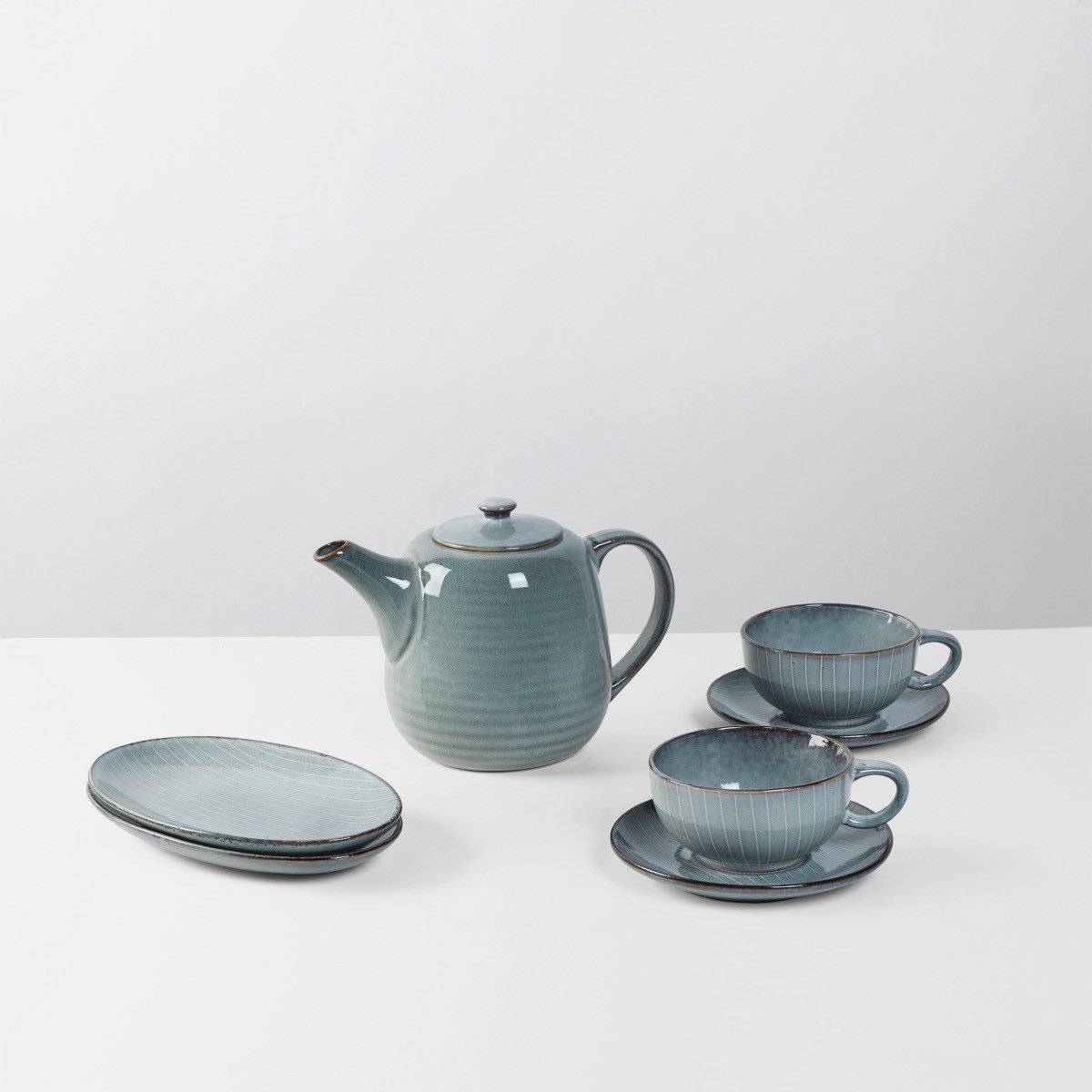 Broste Copenhagen Teeservice Copenhagen Nordic Sea Teeset für Zwei, Steinzeug, Nordic Sea Tee Für Zwei