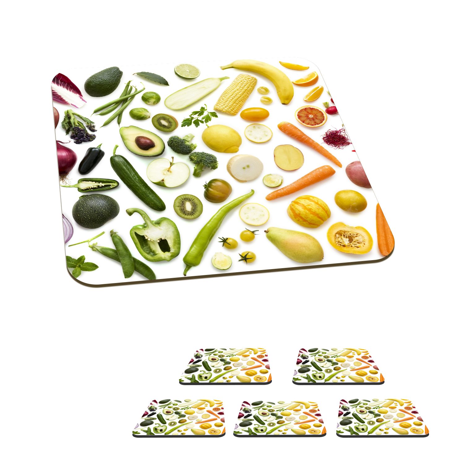 MuchoWow Glasuntersetzer Gemüse - Obst - Regenbogen, Zubehör für Gläser, 6-tlg., Glasuntersetzer, Tischuntersetzer, Korkuntersetzer, Untersetzer, Tasse