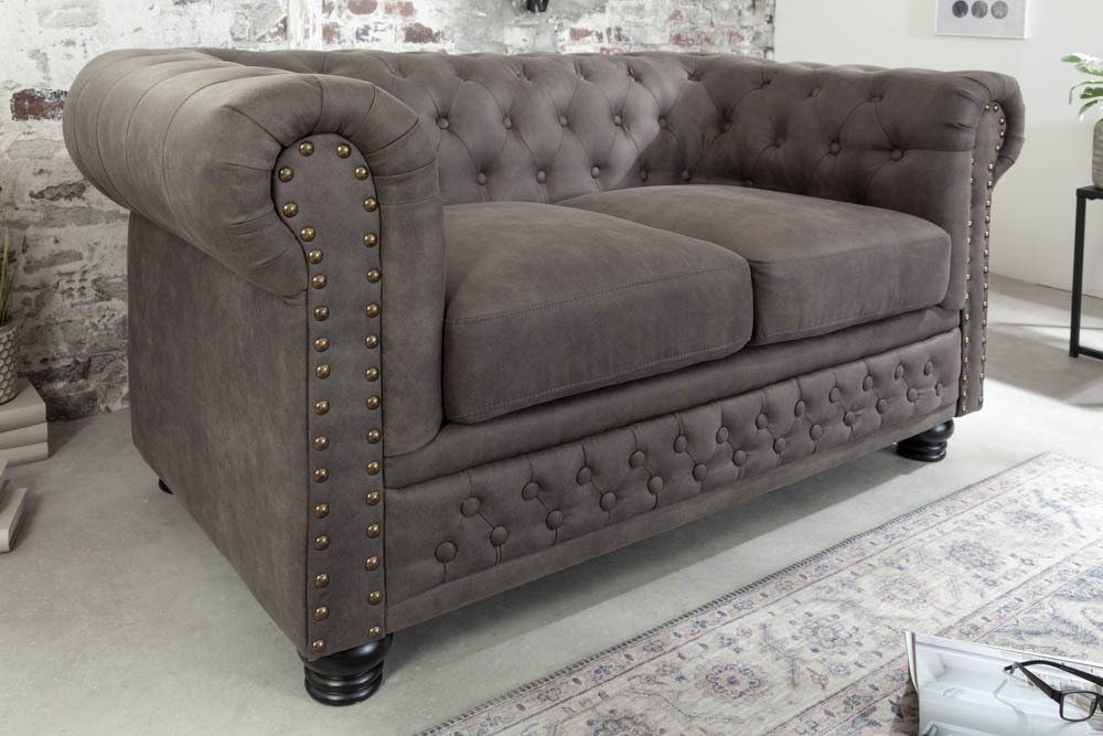 riess-ambiente 2-Sitzer CHESTERFIELD 150cm vintage grau taupe, Einzelartikel 1 Teile, Wohnzimmer · Couch · Microfaser · Federkern · Rundum-Bezug · Design