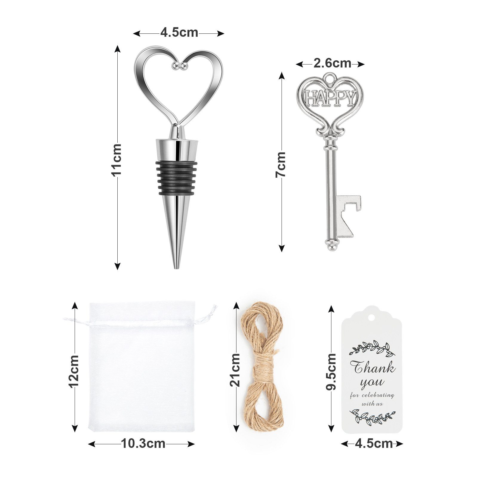 GarveeMore Geschenk-Tragetasche 24-teiliges Herz-Gastgeschenk-Set, Weinverschluss & Flaschenöffner, (24St), Vielseitig als Dekoration & persönliches Gastandenke – Bild 2 von 5