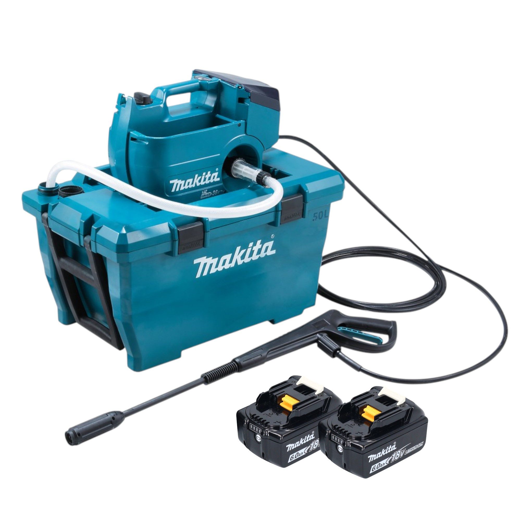 Makita Hochdruckreiniger DHW 080 G2K Hochdruckreiniger 36 V 2x 18 V 80 b 380 l/h + 2x Akku 6 Ah