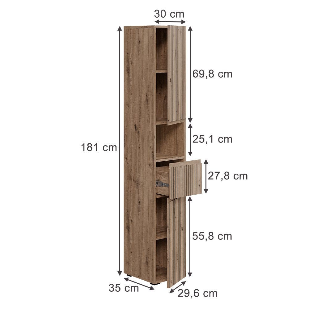 Vicco Hochschrank Takumi, Artisan, 30 x 181 cm mit 2 Türen (1-St) günstig online kaufen